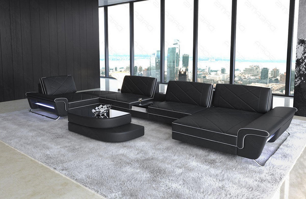WOHNLANDSCHAFT Bari U - Schwarz/Weiß, Leder (456/89/243cm) - Sofa Dreams