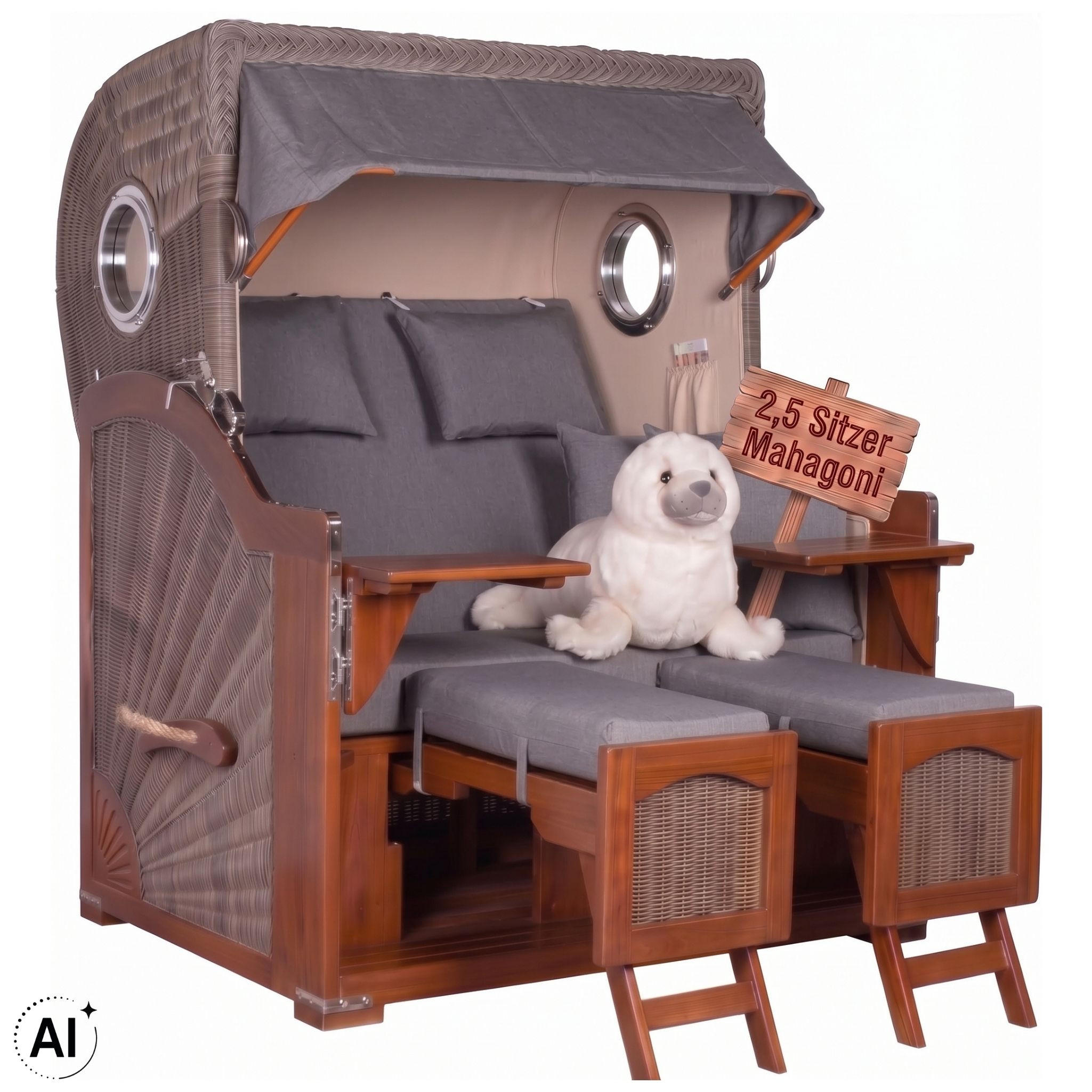 STRANDKORB XXL Düne Grande 2,5 Sitzer - Braun/Grau, Metall (142/170/95cm) - Mr. Deko