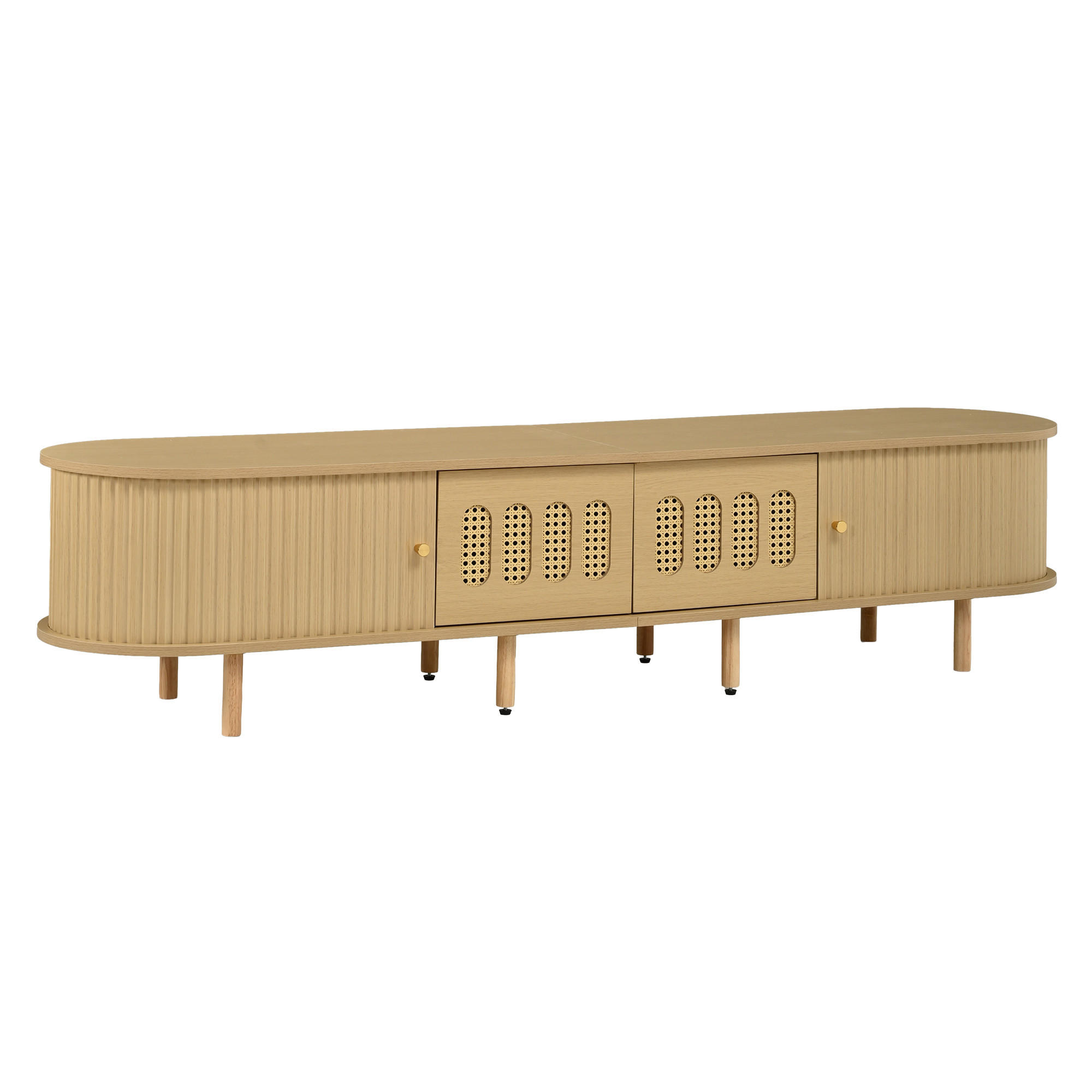 LOWBOARD DE-40408 2 Rattan-Schubladen mit Rolltüren Helle Holzfarbe - Naturfarben, Holzwerkstoff (180/40/40cm) - ComfortXL