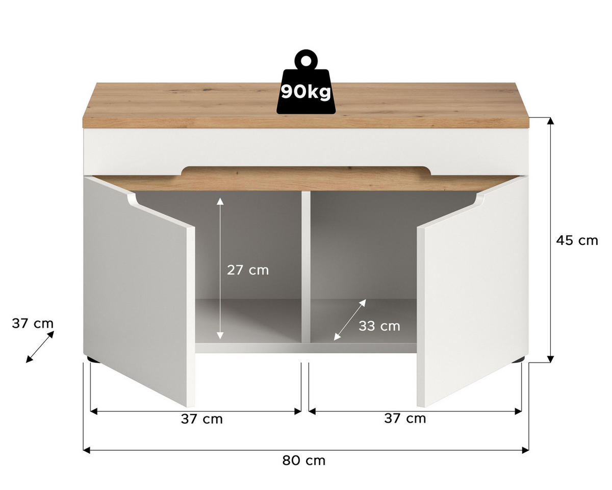SITZBANK Nova Garderobe in Basalt grau Nachbildung und Artisan Nachbildung B/H/T: 80x45x37 cm - Weiß, Holzwerkstoff (80/45/37cm) - Homes & Jones