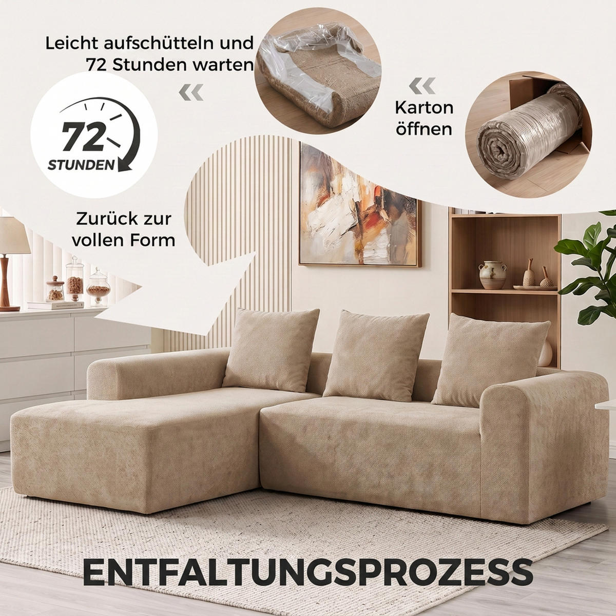 ECKSOFA Polyester Beige - Beige, Textil (178/242cm) - HOMCOM