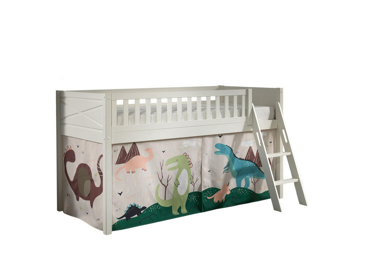 KINDERBETT Karyl 208x114x135 Massivholz Weiß Textilset Dino - Mauve/Weiß, Holz (90/200cm) - 58aufmkessel