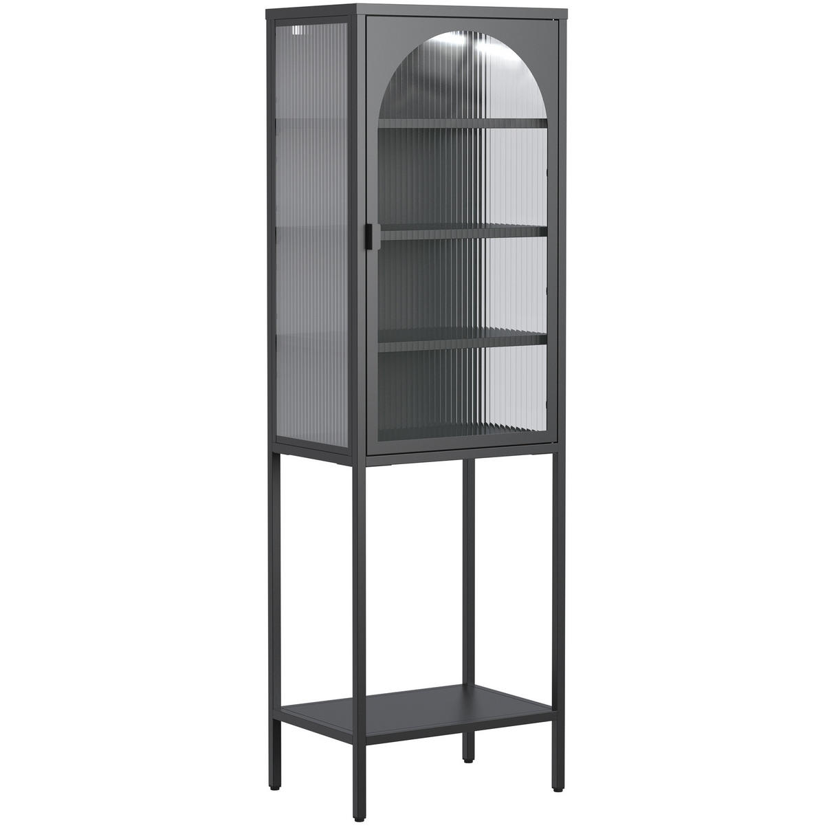 VITRINE 35/50/160 cm mit verstellbaren Einlegeböden, gewölbter Glastür und Kippsicherung, Schwarz - Schwarz, Glas (50/160/35cm) - Redom