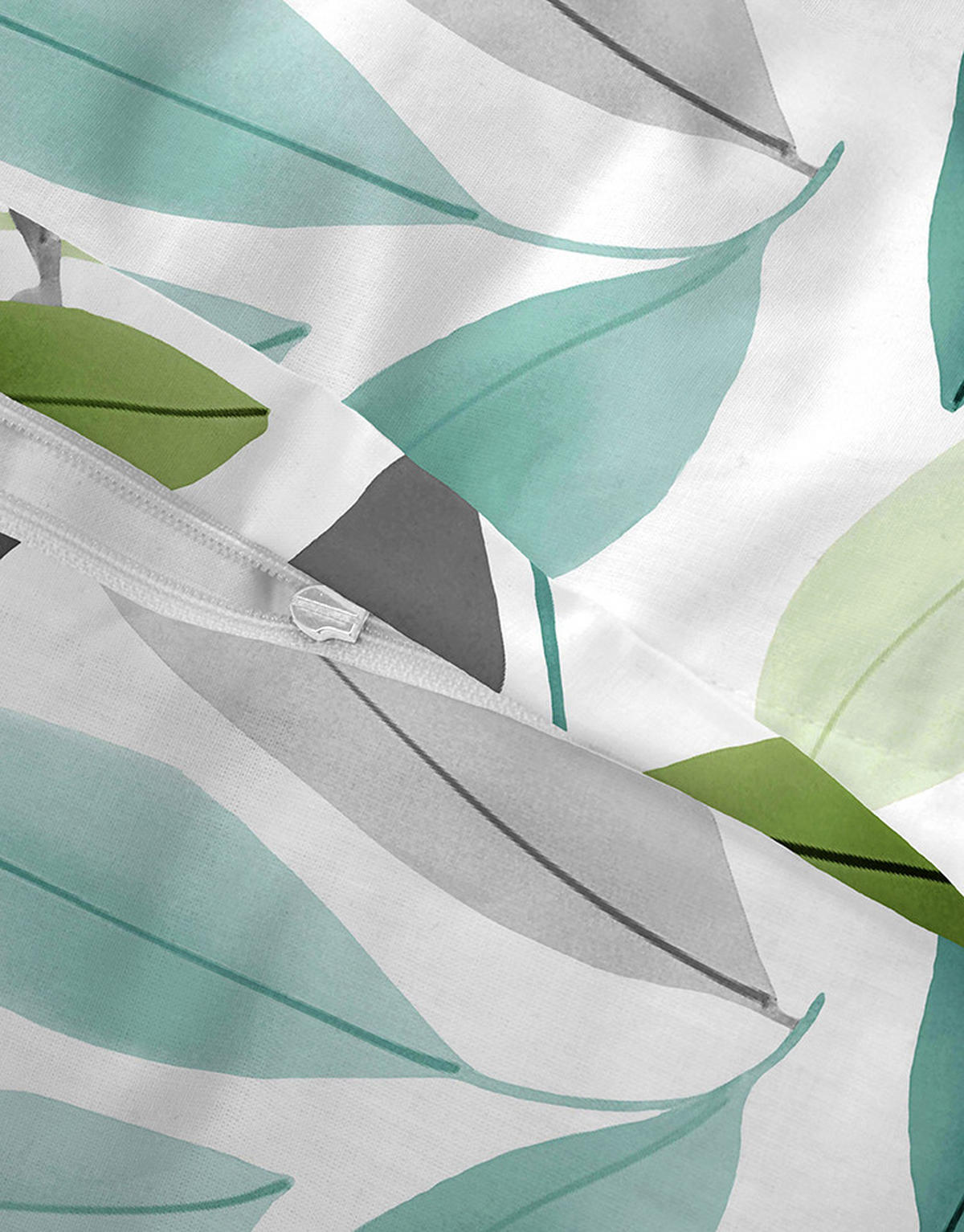 BETTWÄSCHE-GARNITUR Mikrofaser Blätter apfelgrün, 135x200 cm + 80x80 cm - Hellgrün, Textil (135/200cm) - Castell
