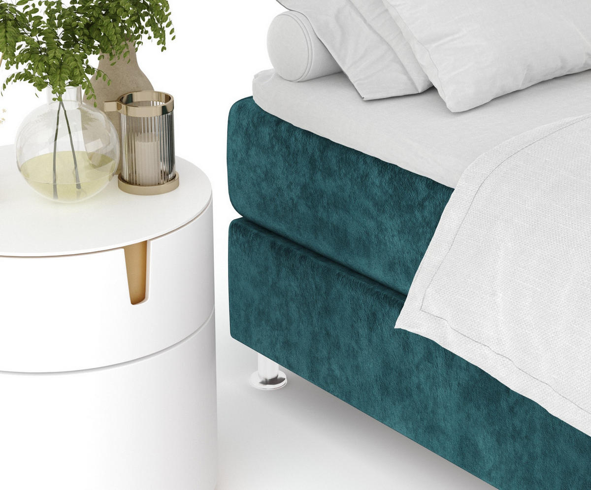 BOXSPRINGBETT Sub Türkisfarben 200/200 cm mit Latex-Topper - Türkis/Silberfarben, Holz/Holzwerkstoff (200/200cm) - Maison de Reve