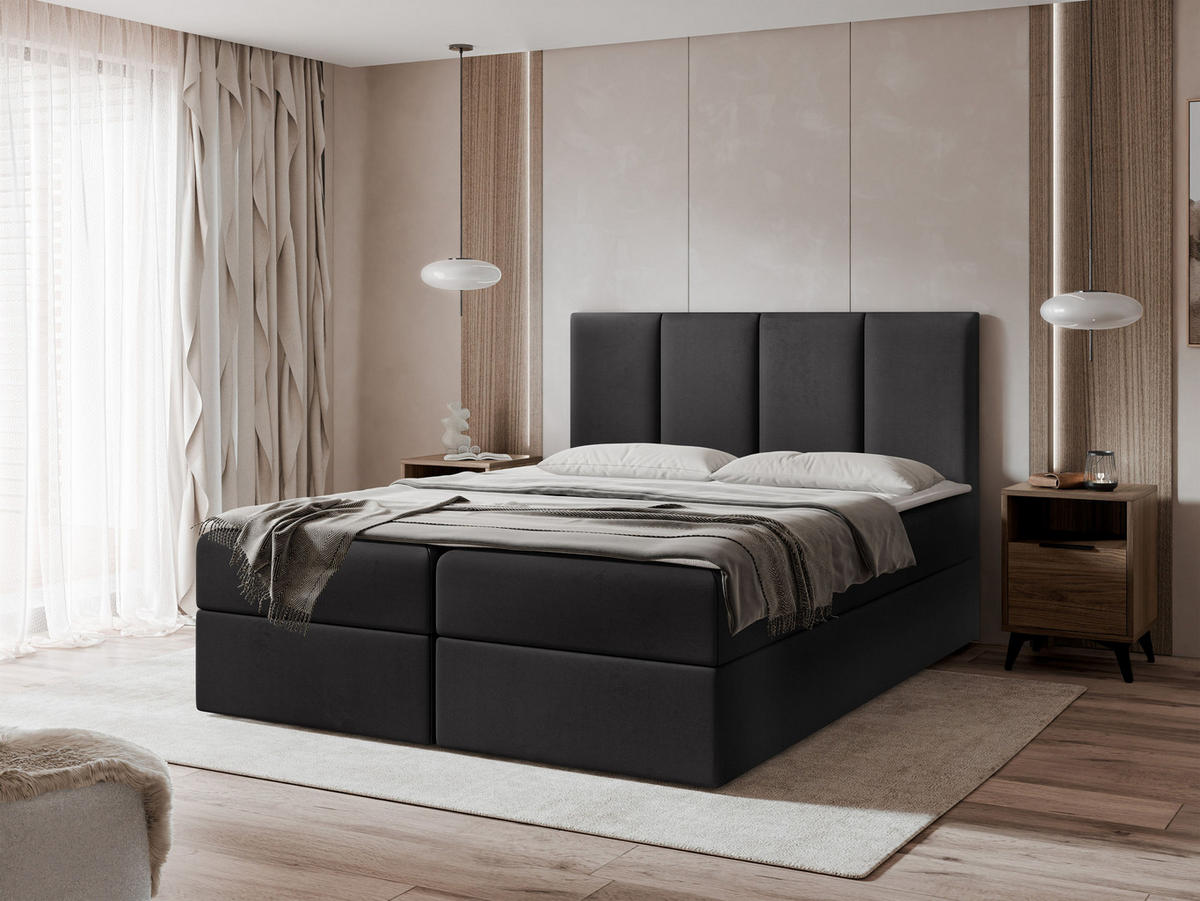 BOXBETT Rebos - H3 - Schwarz, Holz/Textil (180/200cm) - MIRJAN24