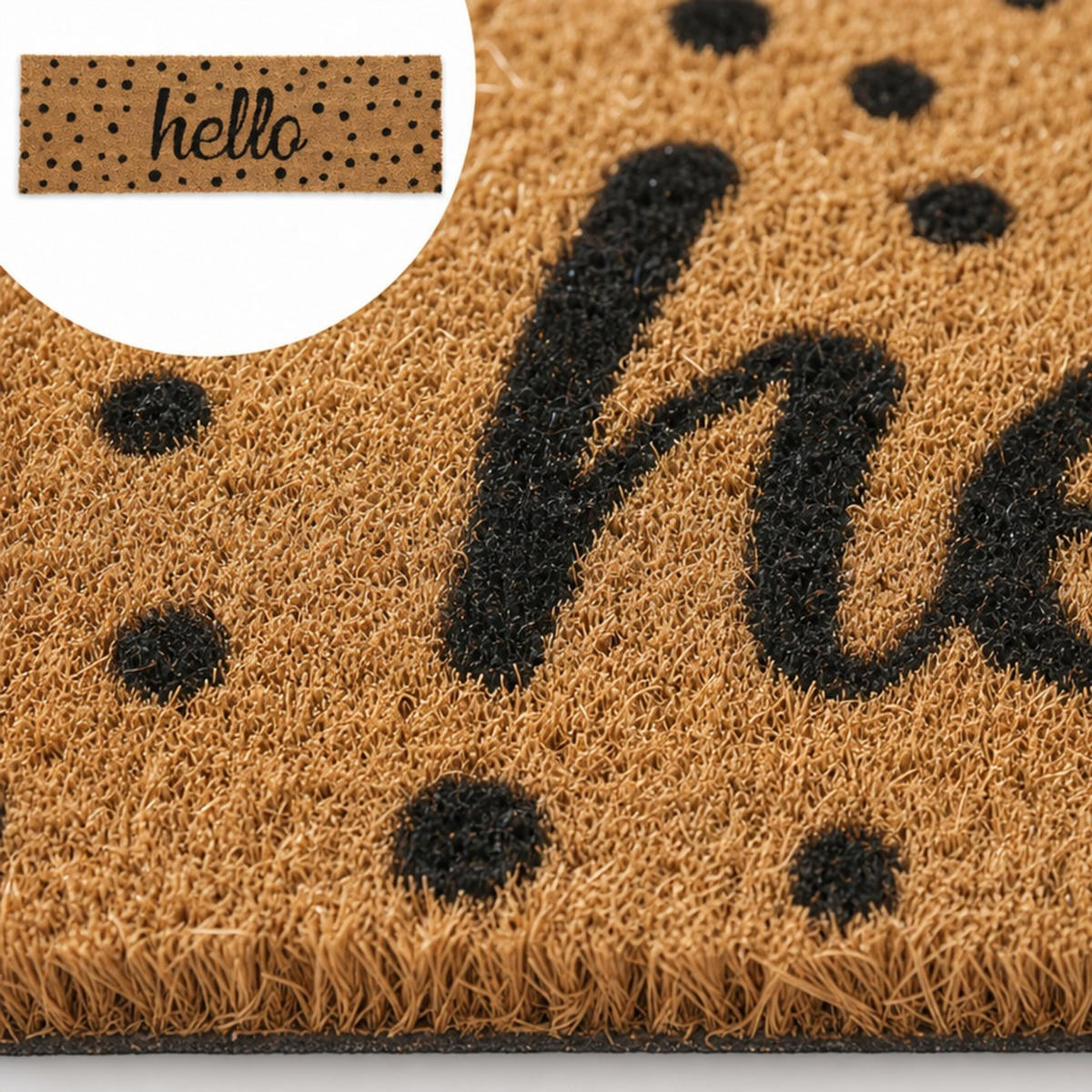 FUSSMATTE Natur Schwarz Hello 75x25 cm - Hellbraun, Kunststoff/Textil (75/25cm) - Relaxdays