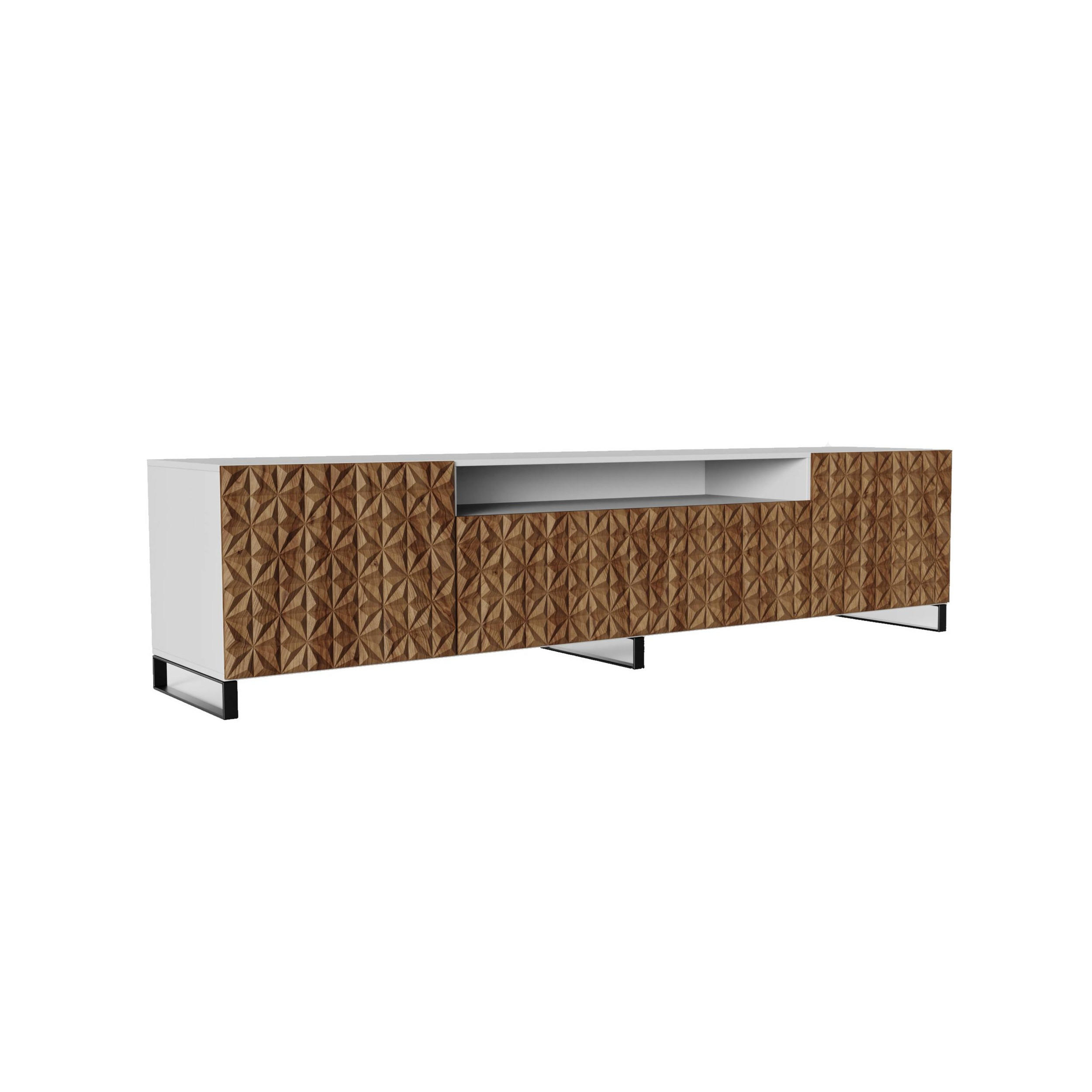 Meblini Tv-Schrank Weiß, Wildeiche 200x53x41 cm