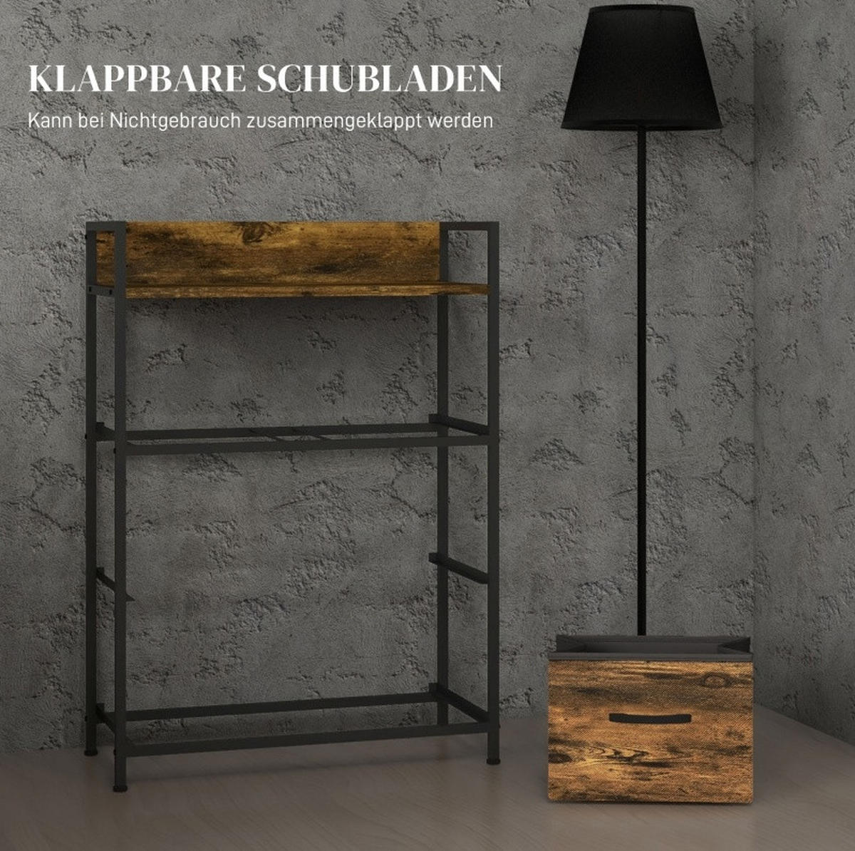 KOMMODE 29/60/85 cm mit 4 Stoffschubladen und oberer Ablage im Industrial-Stil, Rustikales Braun - Braun, Holzwerkstoff (60/85/29cm) - Redom