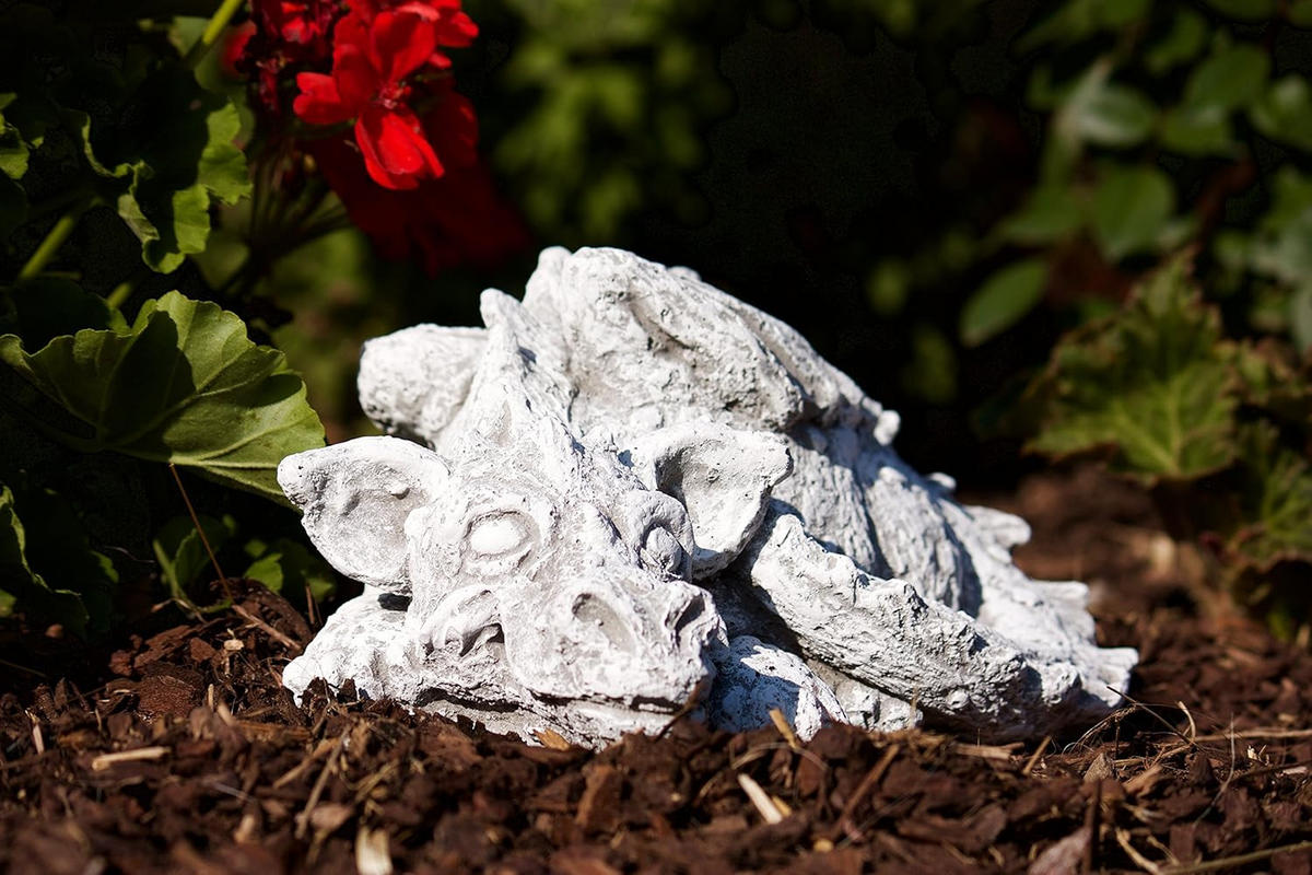 STEINFIGUR Drache Flokii, Frostfest, massiver Steinguss - Grau, Stein (26/12/20cm) - stoneandstyle