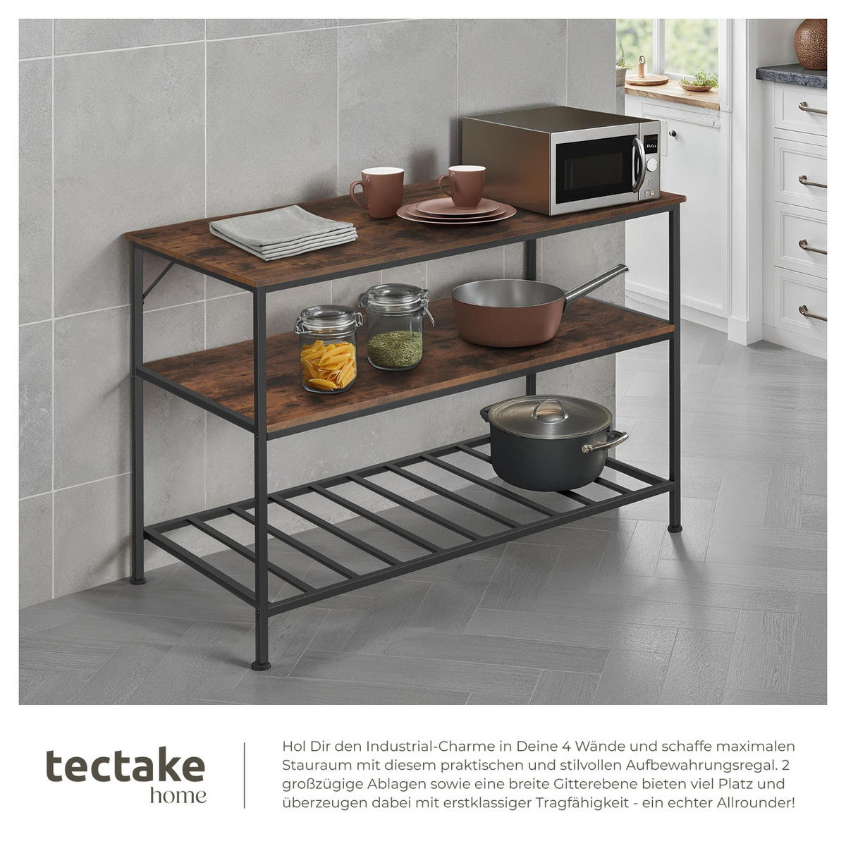 KÜCHENREGAL Akeley, 120 x 60 x 90, 5 cm, Industrial Holz dunkel, rustikal - Rostfarben, Holzwerkstoff (60/90.5/120cm) - tectake