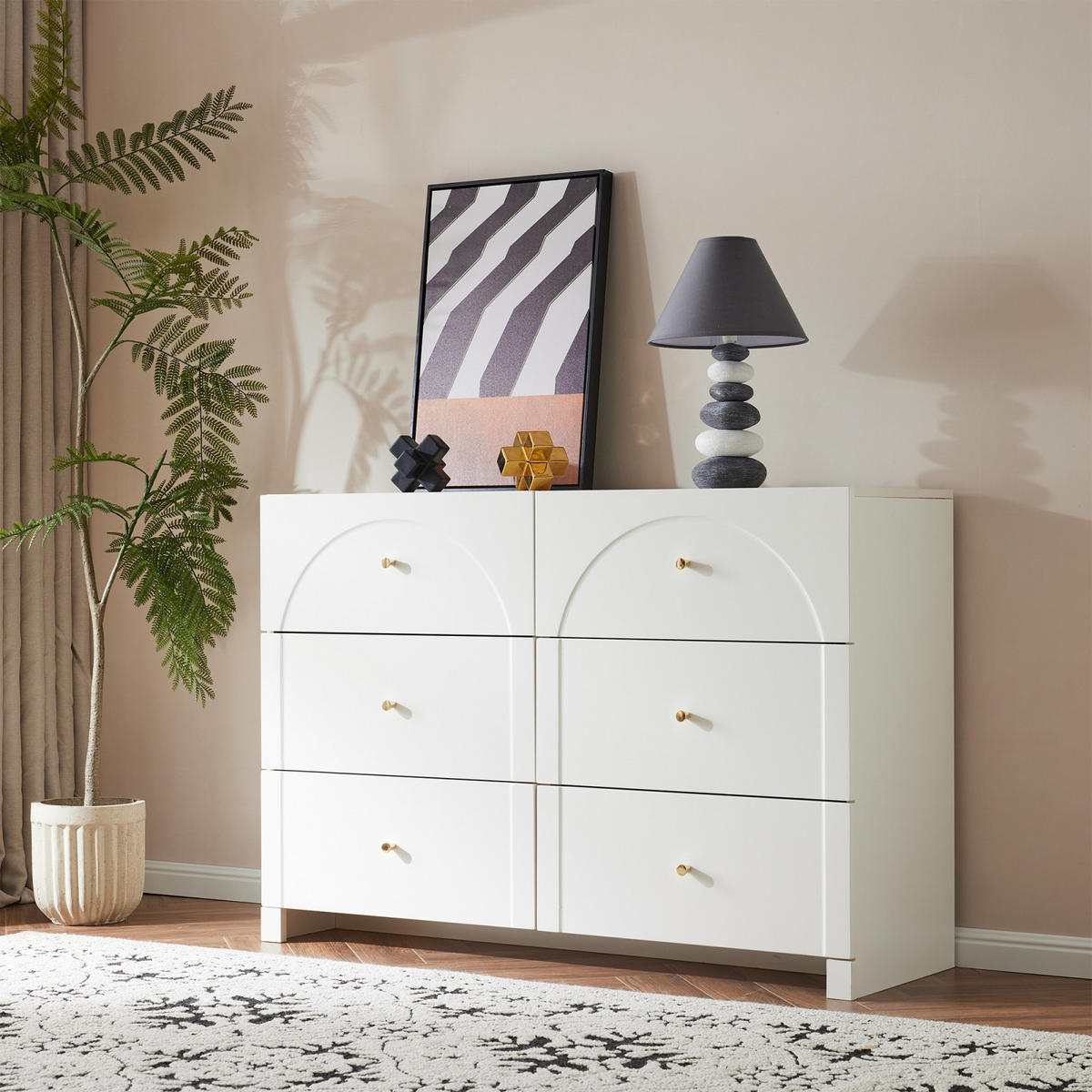 SIDEBOARD 120x40x82 cm, 6 Schubladen, Goldgriffe, Weiß - Weiß, Holz (120/82/40cm)