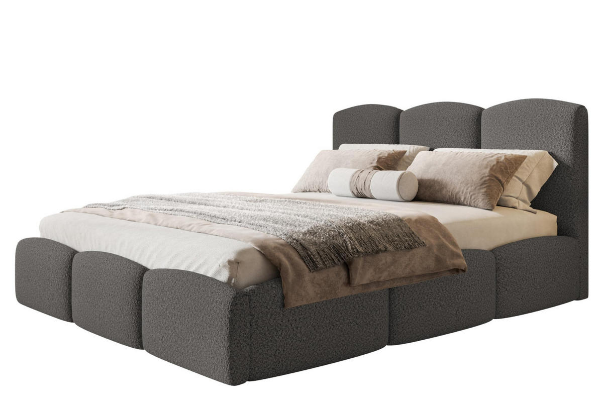 BETT 140x200 - Polsterbett mit Bettkasten und Holzrahmen - Modern Betten - Kuscheliger Catch-Me-Stoff - Kollektion Zoya - Grau - Grau, Holz/Textil (140/200cm) - Alpi-Möbel