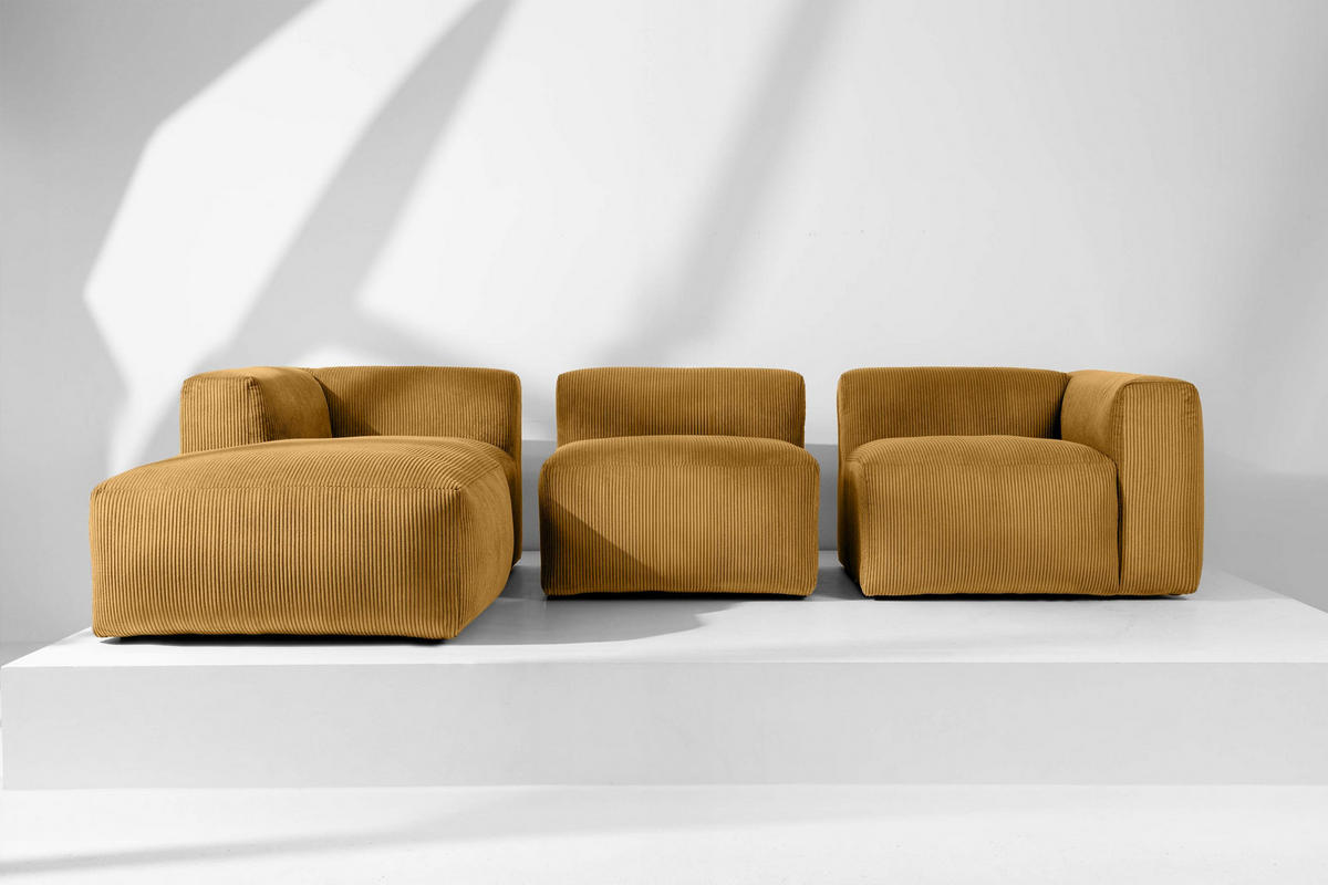 ECKMODULSOFA-LINKS BUFFO mit extrem weicher und bequemer Sitzfläche, Kordstoff, gelb - Gelb, Textil (297/180cm) - KONSIMO®