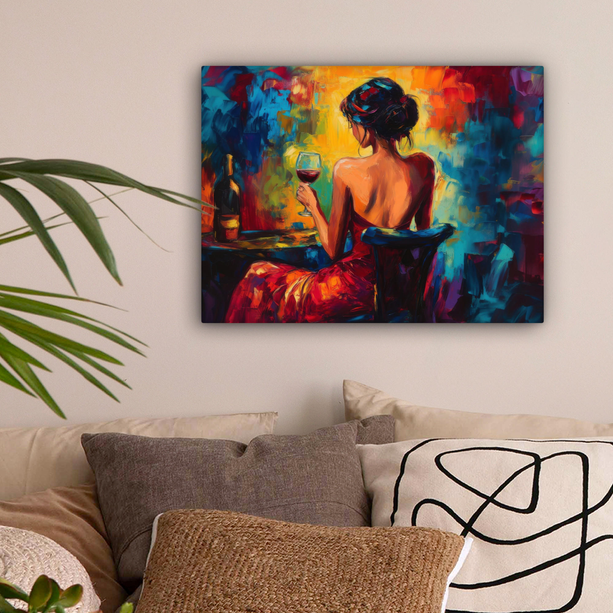 LEINWANDBILD Wein - Frau - Stimmungsvoll - Farbenfroh 40x30 cm - Bordeaux, Textil (40/30cm) - MuchoWow