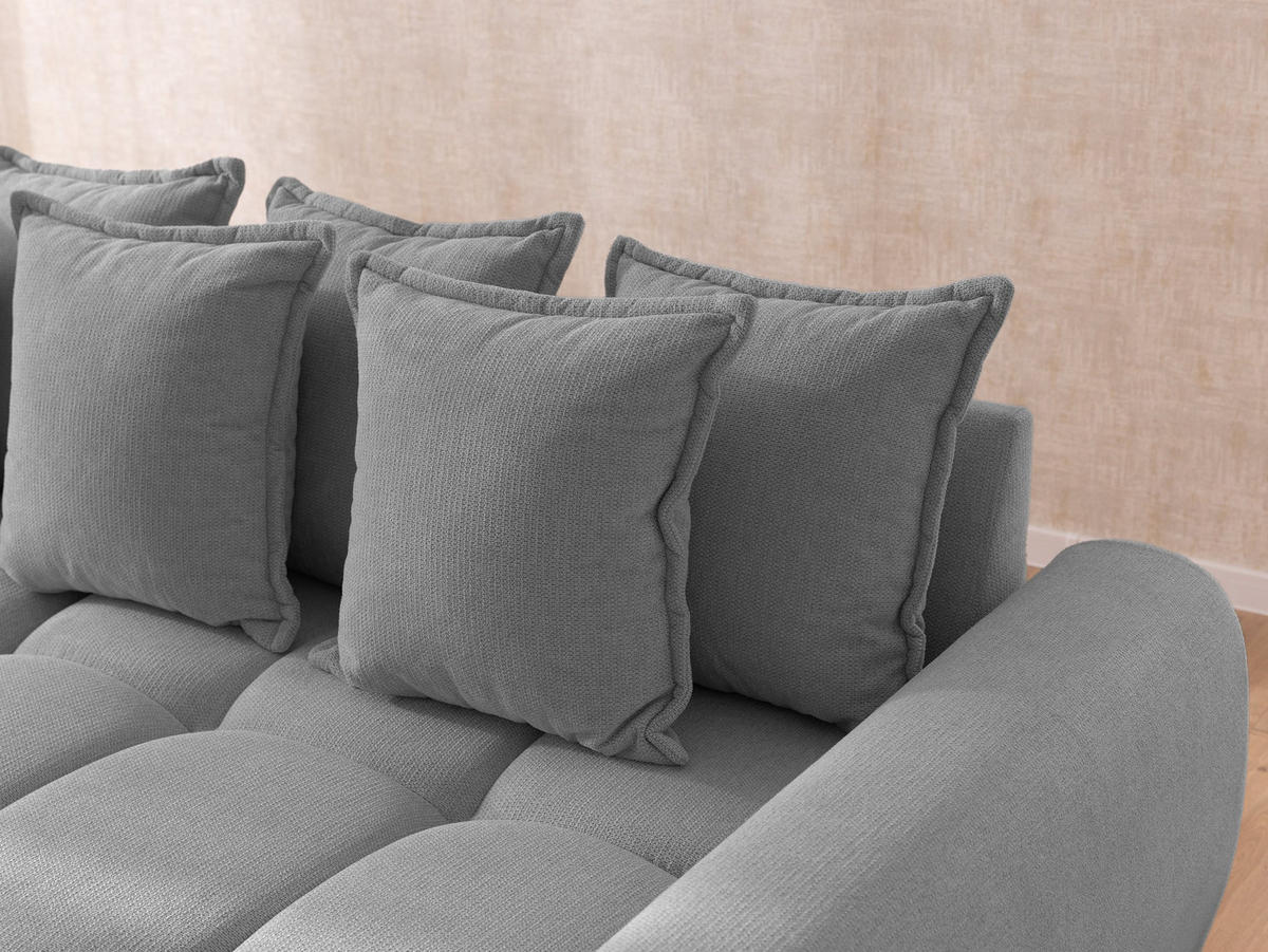 ECKSOFA Bubble mit losen Rückenkissen und Sitzfläche in Bubble-Optik aus weichem Grau Strukturstoff mit schöner Sitzkomfort - Ottomane rechts - Schwarz/Grau, Holz/Kunststoff (180/306cm) - S-Style Möbel