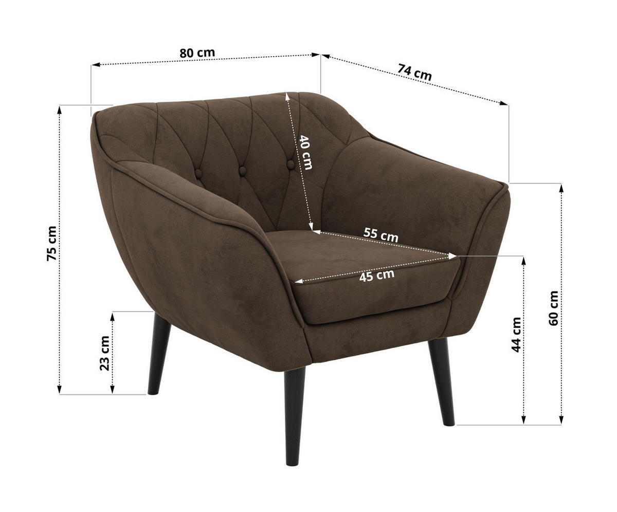 KRESLO PIRS - Hnedá Samet - hnedá/čierna, kompozitné drevo/textil (80/75/74cm) - MKS