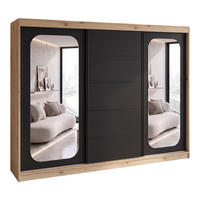 SCHWEBETÜRENSCHRANK BELANO 200 cm. Innenausstattung: Comfort plus - Schwarz/Braun, Holzwerkstoff (200/215/59.5cm) - A&J MöbelLand