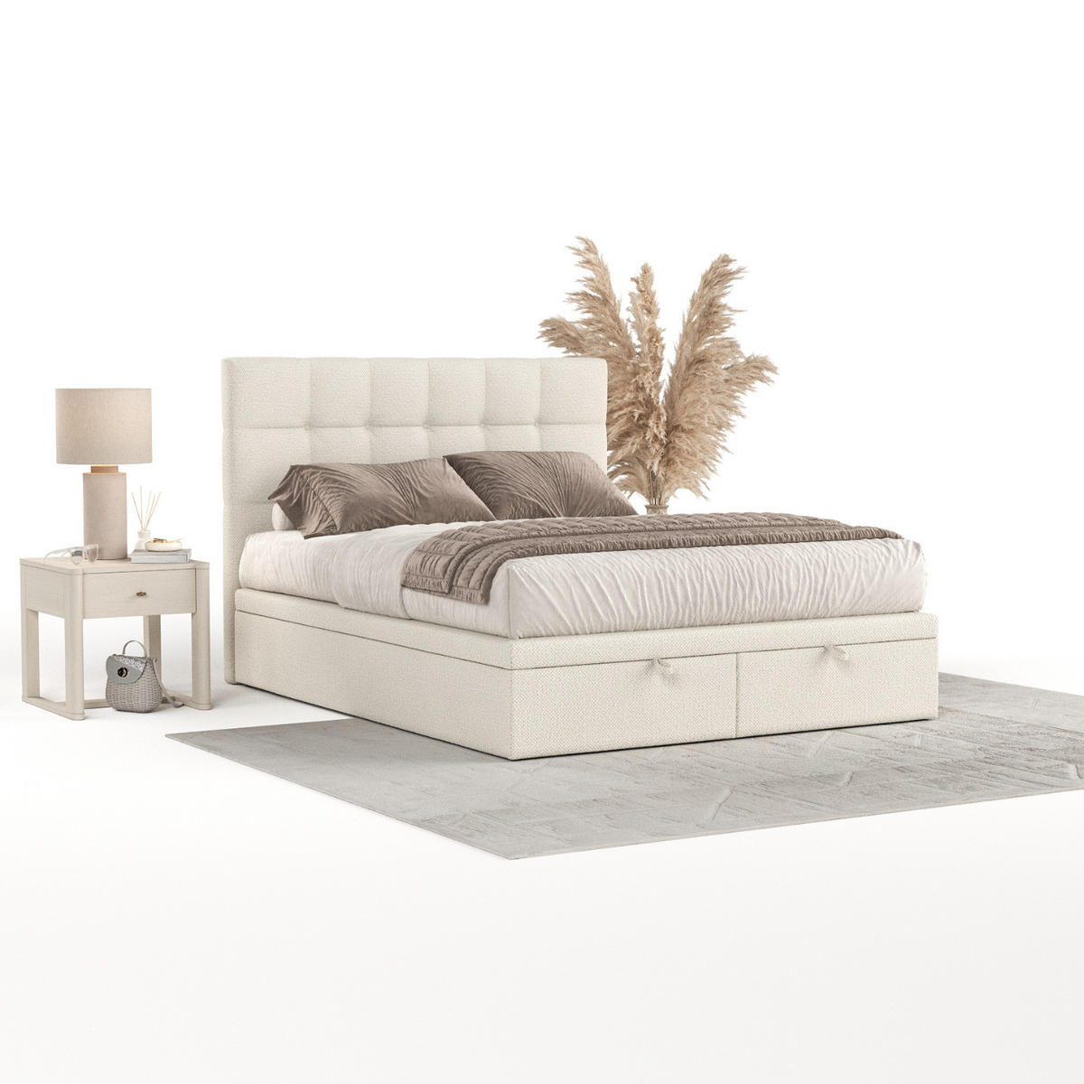 POLSTERBETT Guam mit Stauraum 140/200 cm Hellbeige im Alta Stoff - Sandfarben/Schwarz, Holz/Holzwerkstoff (140/200cm) - AltaBeds