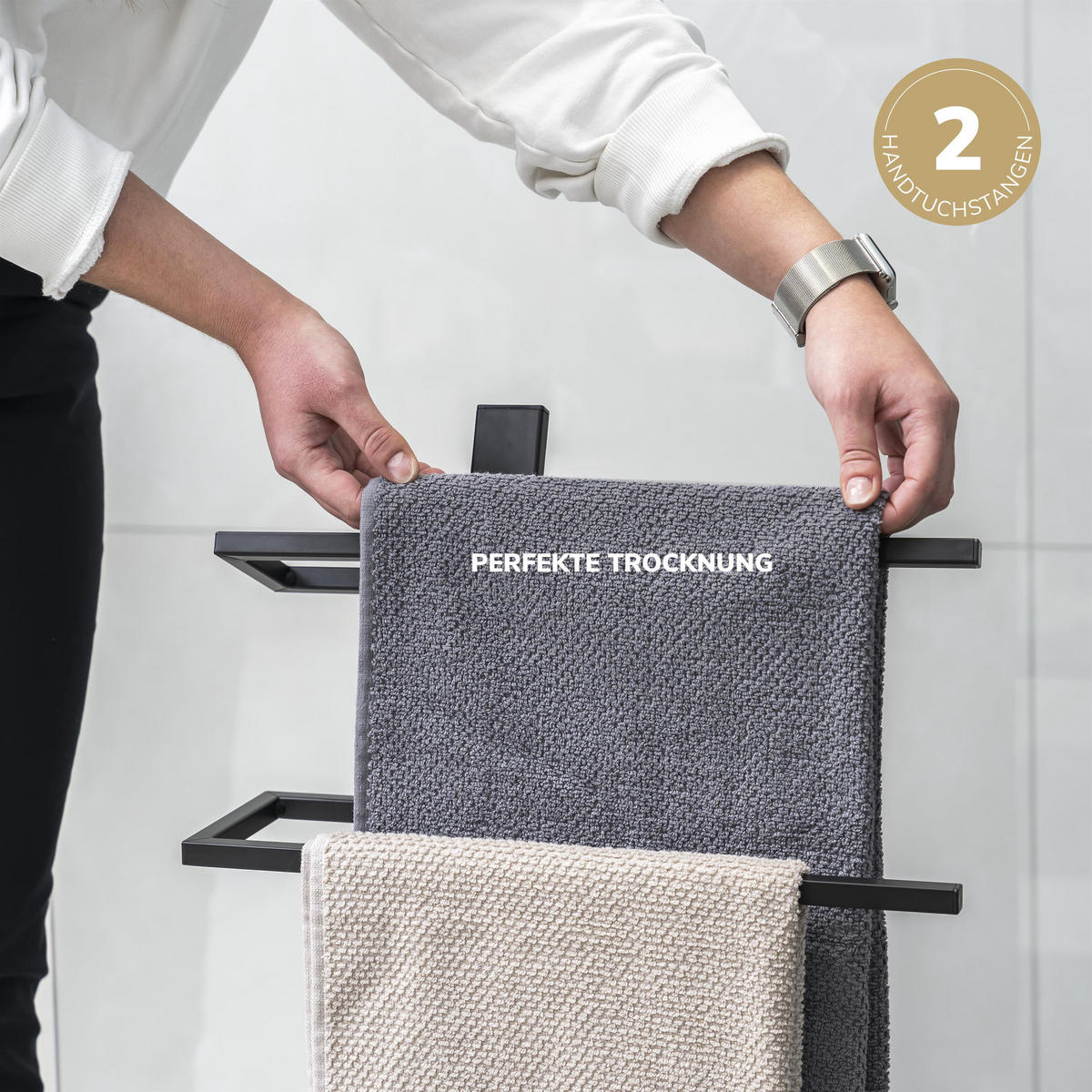 HANDTUCHHALTER, schwarz - Schwarz, Metall (42/80.5/19cm) - eluno