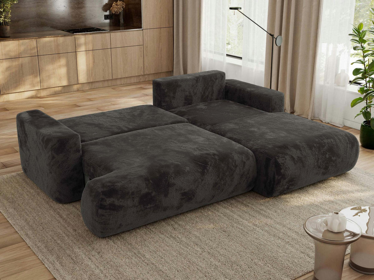 ECKSOFA OVO L Dunkelgrau Plüsch - Rechts Seite - Dunkelgrau/Schwarz, Kunststoff/Textil (195/271cm) - MKS