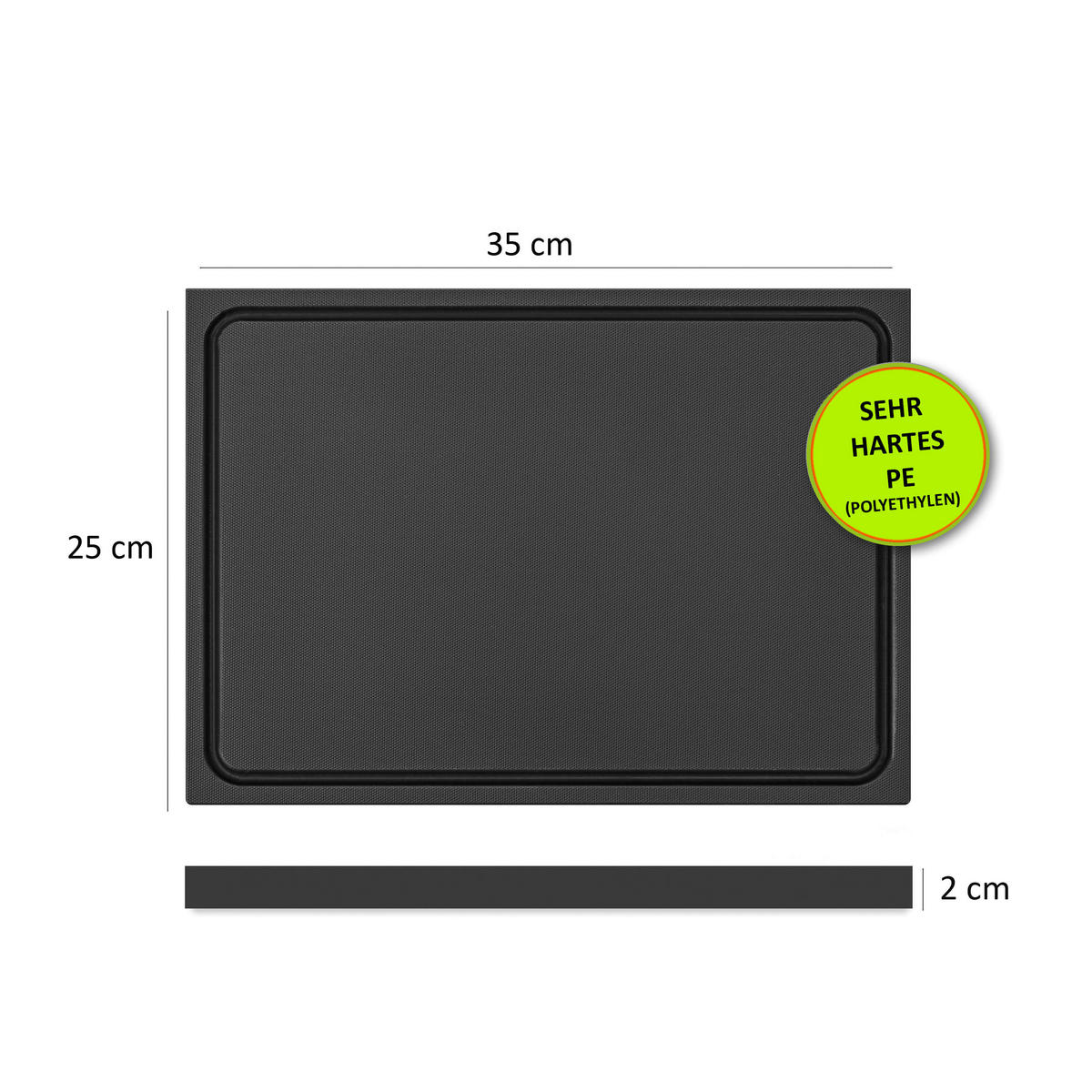 SCHNEIDEBRETT HDPE500 35x25x2 cm - Schwarz, Kunststoff (25/35cm) - Muvell