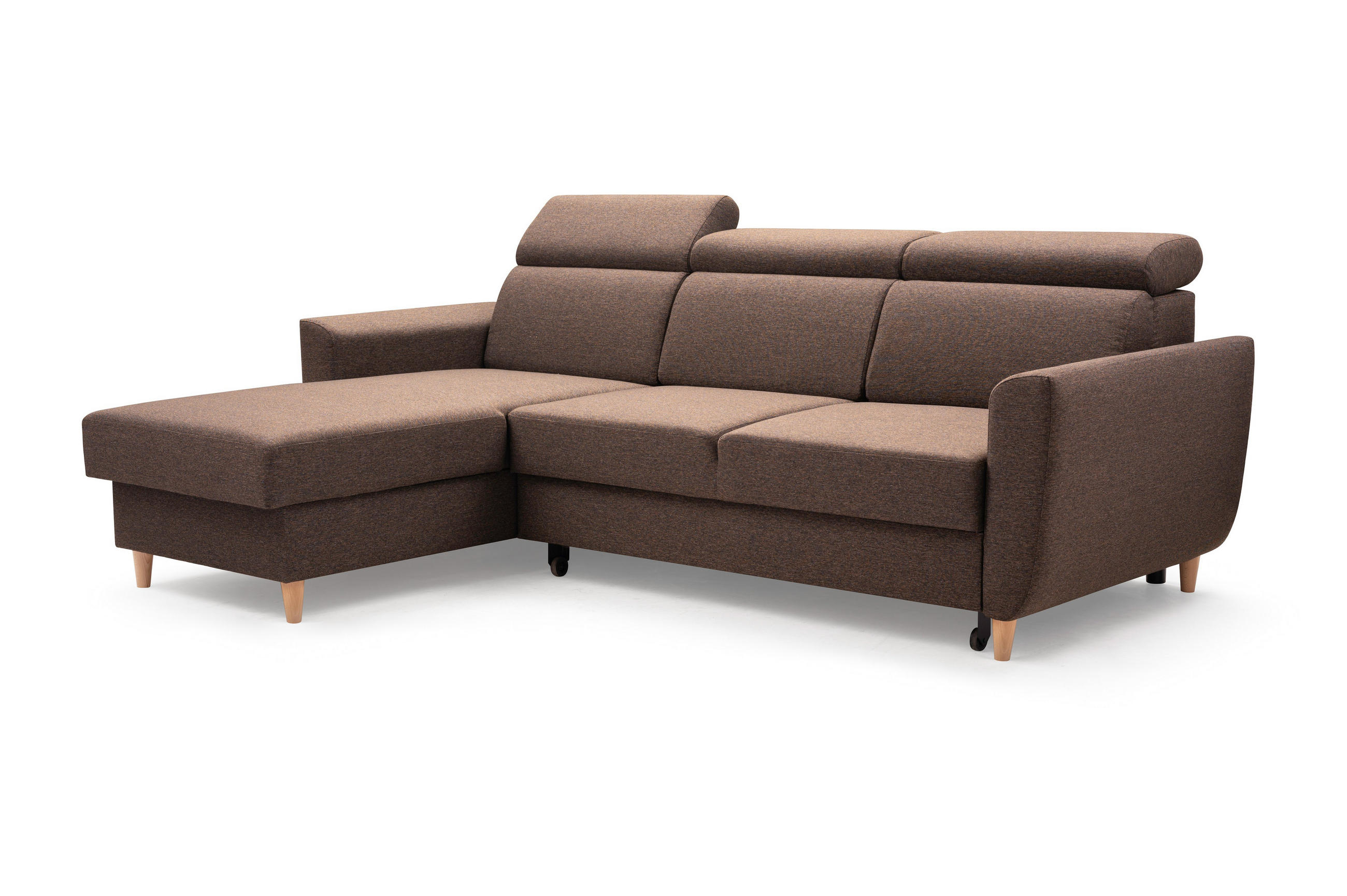 ECKSOFA SAPORE Braun Geflochtener Stoff mit Schlaffunktion - Braun, Holz (235/170cm) - MASSENO