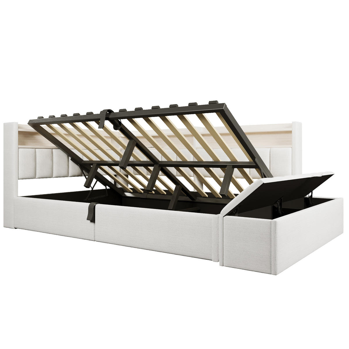 TAGESBETT 140 x 200 cm, Cremeweiß, Samt, LED, USB - Beige, Textil (140/200cm) - FLIEKS