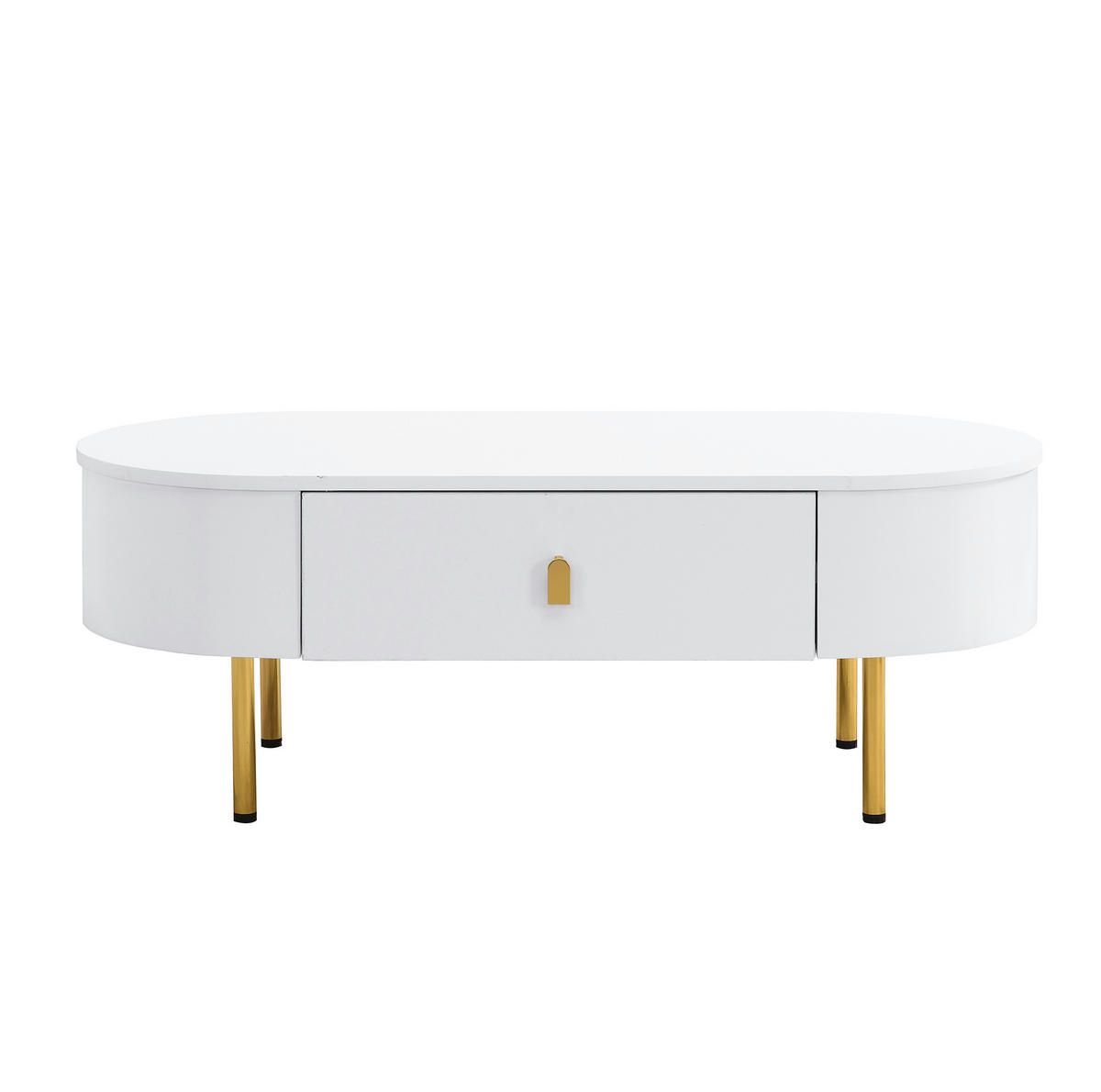 KONFERENČNÍ stolek 108/50/40 cm bílý se zlatými detaily z MDF se 2 zásuvkami - bílá, kompozitní dřevo (108/50/40cm) - OKWISH