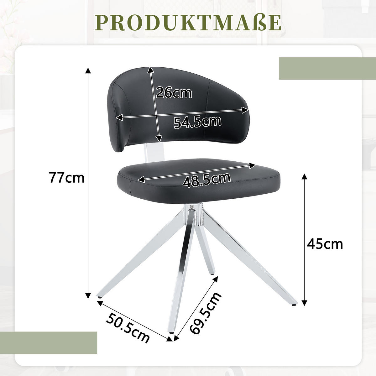 STUHL-SET DE-36678 2 Stück 360° drehbar mit Polsterung Schwarz - Schwarz, Metall (50.5/77/54.5cm) - ComfortXL