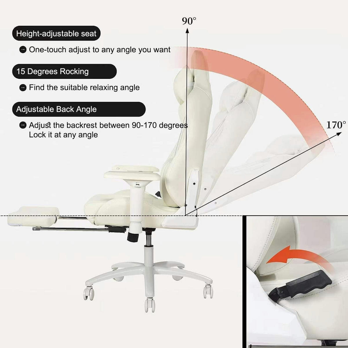 GAMING Stuhl mit Fußstütze und Lendenwirbelstütze Weiß - Weiß, Kunststoff (62/131.8/80cm)