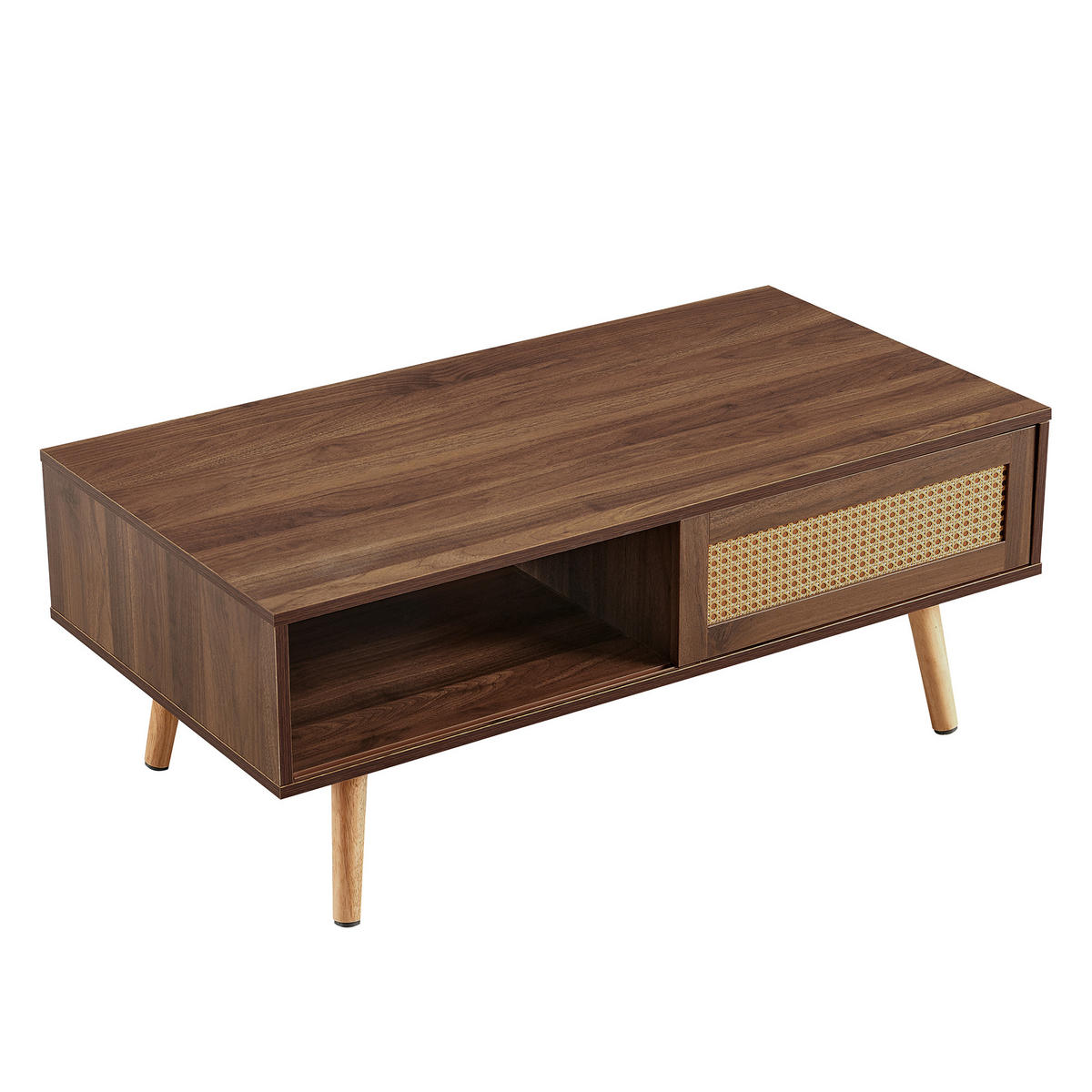 COUCHTISCH rattanoptik walnuss schiebetür stauraum - Braun, Holzwerkstoff (55/105/40cm) - Urban Meuble