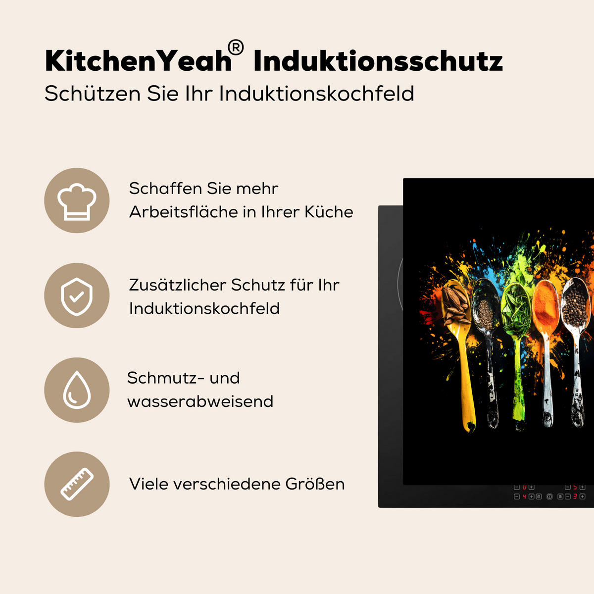 HERDABDECKPLATTE Löffel - Gewürze - Modern - Graffiti - Farbe - Farbenfroh 60x52 cm - Multicolor, Kunststoff (60/0.2/52cm) - MuchoWow