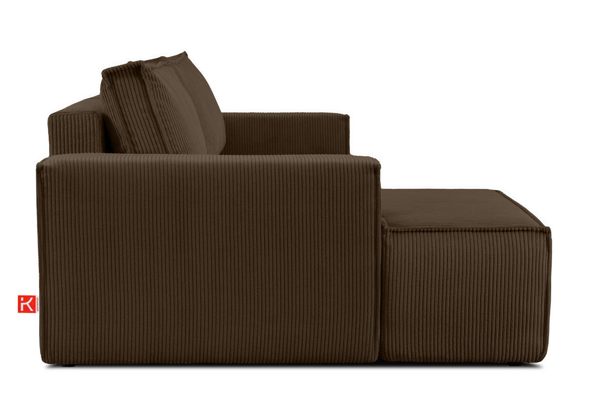 ECKSCHLAFSOFA-LINKS NAPI in Pet Friendly Cord-Stoff, dunkelbraun - Dunkelbraun/Schwarz, Textil (262/148cm) - KONSIMO®