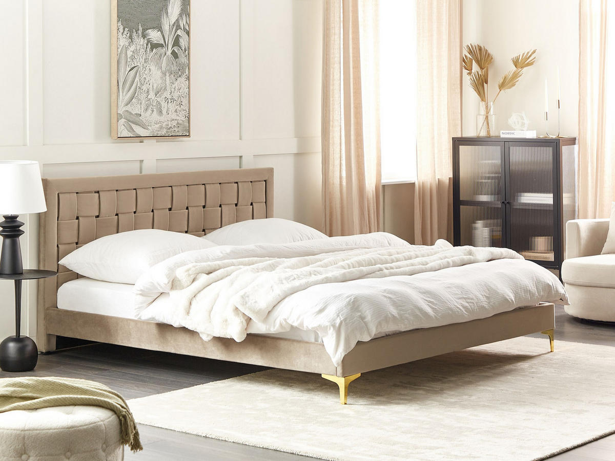 DOPPELBETT 180/200cm Taupe Limoux - Taupe, Textil (180/200cm) - Beliani