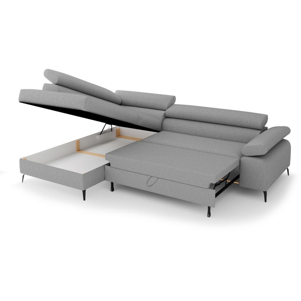ECKSCHLAFSOFA Mellow mit Bettkasten, Grau, links - Schwarz/Grau, Textil (270/205cm) - Beautysofa
