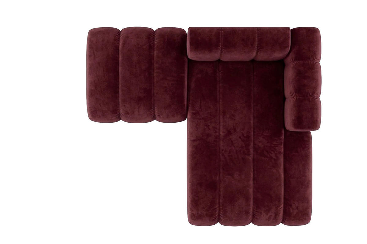 CHAISELONGUE Modulare Mit Hocker, Velvet-Stoff Riviera, Rotwein, Rechts, GRAND - Dunkelrot, Holz (204/179cm) - Kaiser Möbel