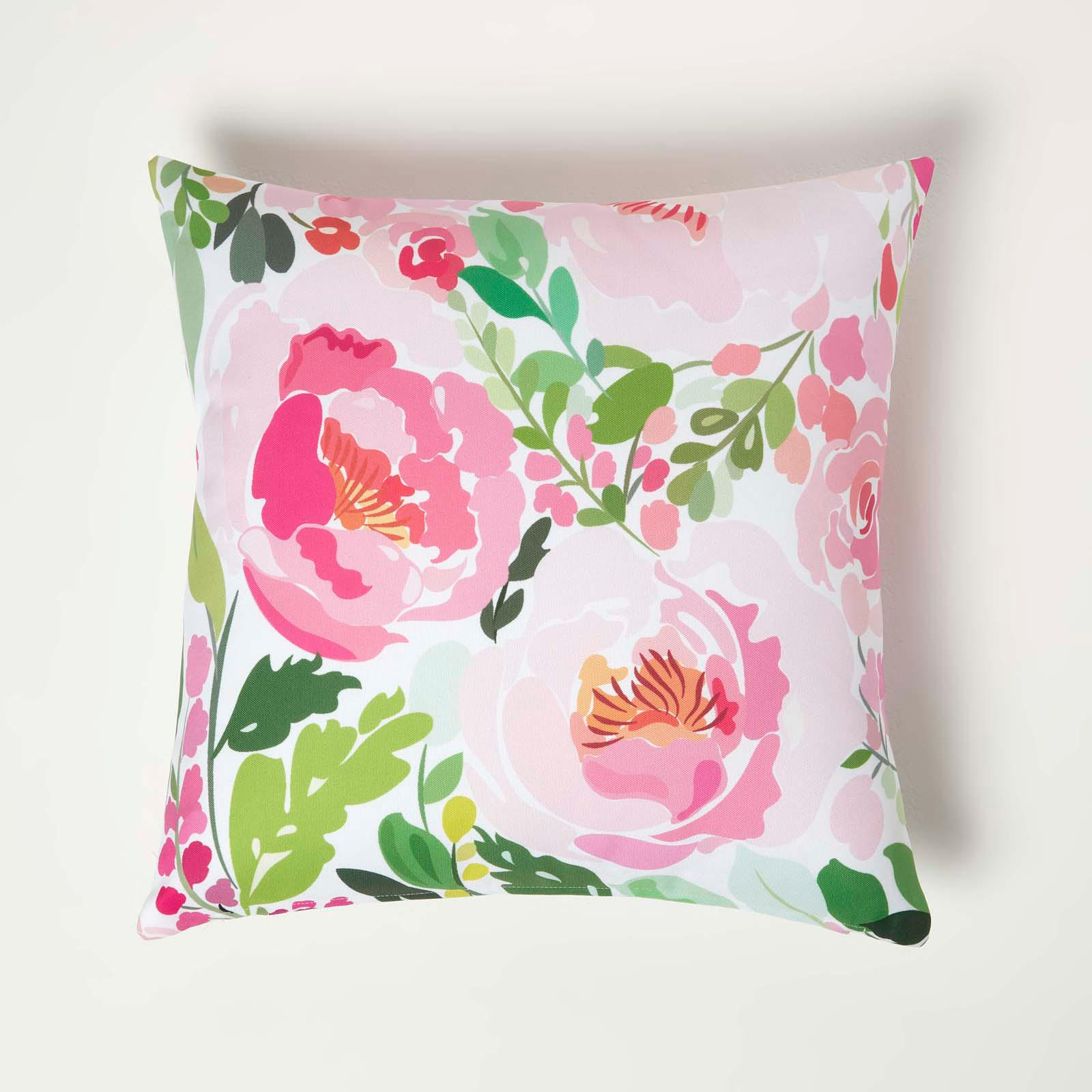 OUTDOOR-KISSEN 2er-Set 45/45 cm – Rosa Pfingstrosen - Multicolor, Textil (45/45cm) - Homescapes