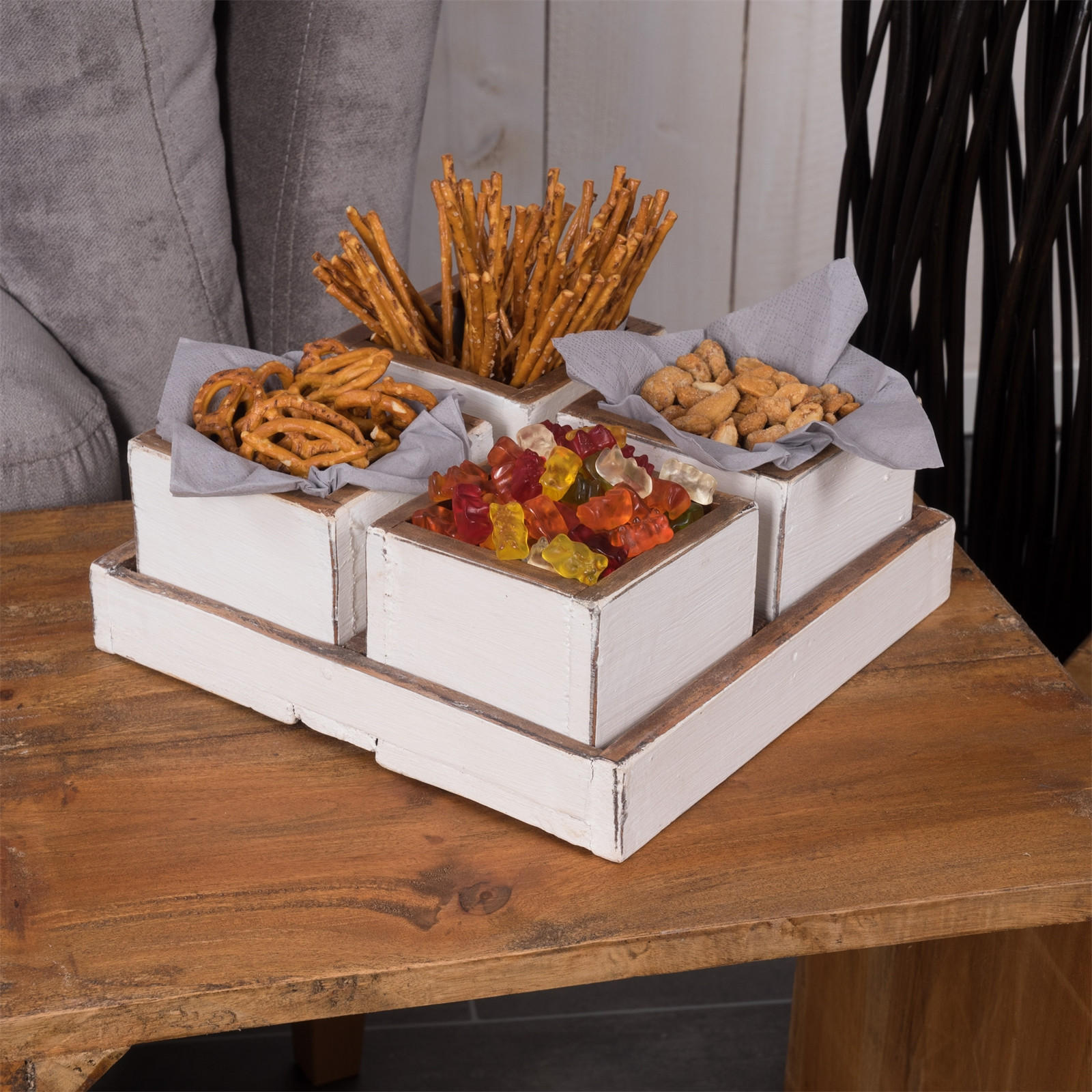 KISTEN-SET Cubo 5-tlg. Massivholz 06 weiß-landhaus - Weiß, Holz (4cm) - DESIGN DELIGHTS