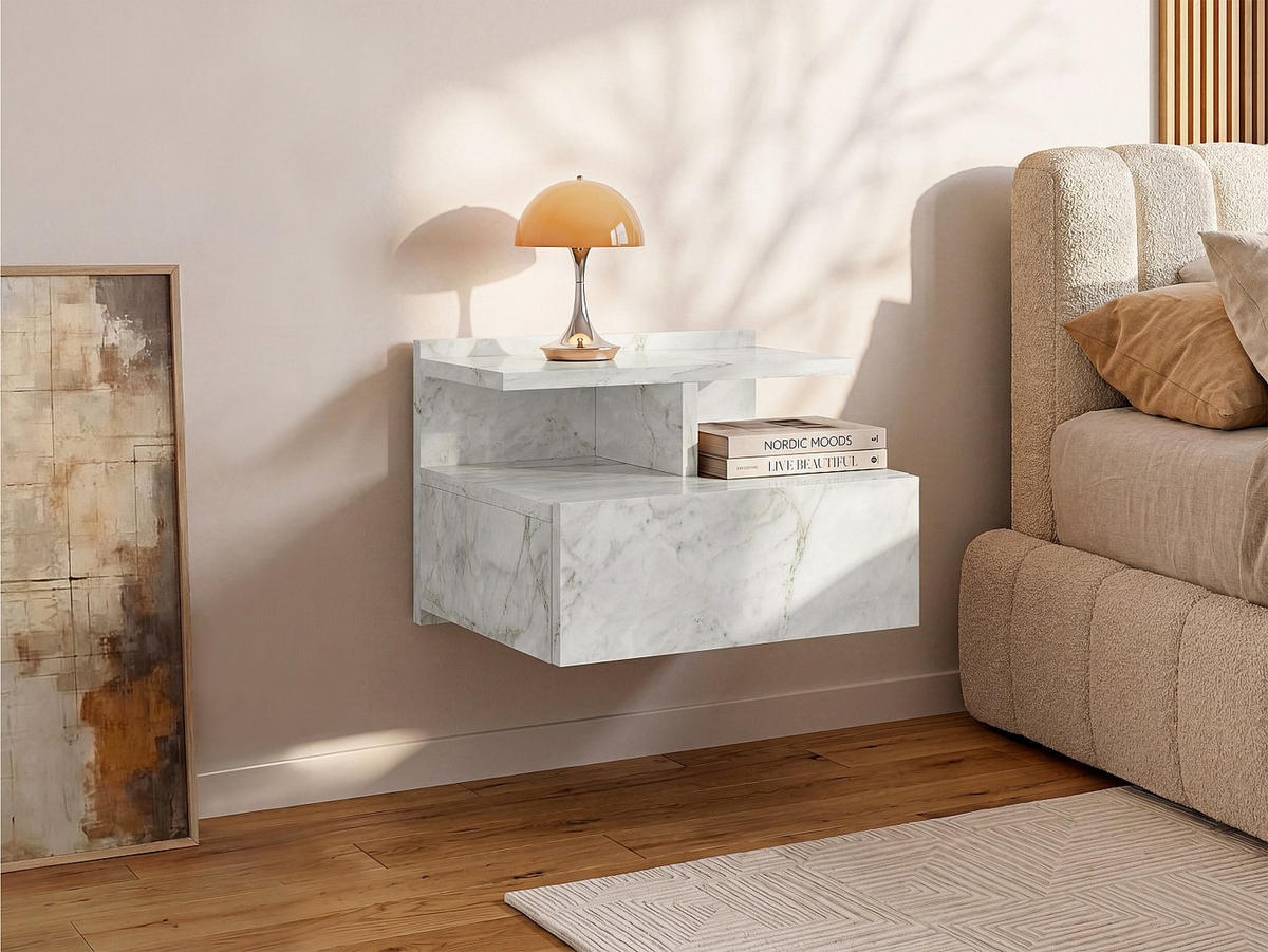 NACHTTISCH - 39.4 cm x 35 cm - Holz, Platte - Weiß - AZELNO - Weiß, Holz (39.4/32/35cm) - Vente-Unique