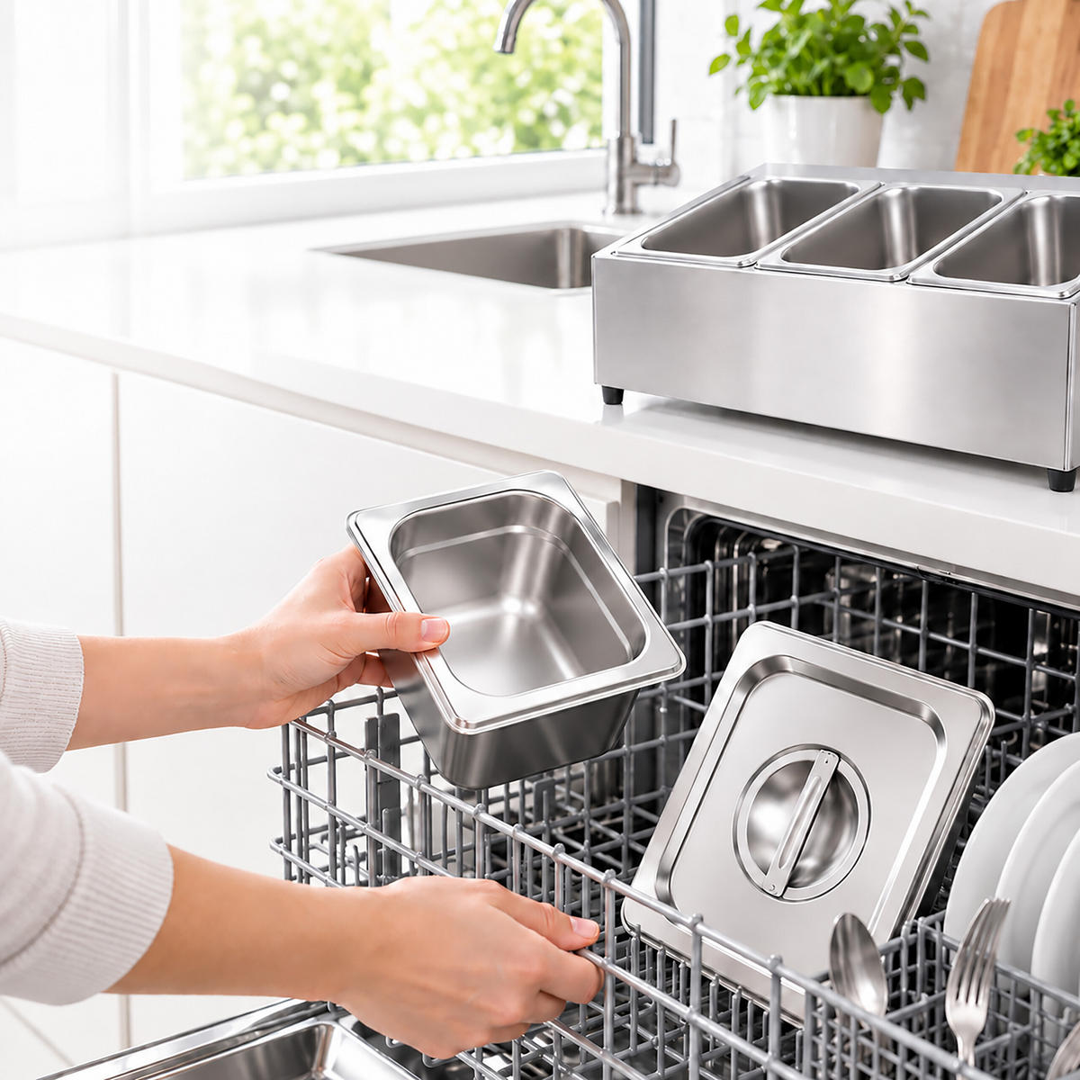 RECIPIENT Argintiu 5-compartimente inox cu capac 86 cm - argintiu, material plastic/metal - Relaxdays