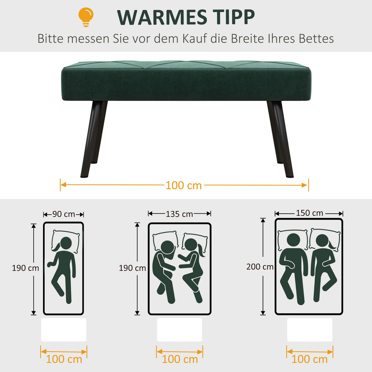 BETTBANK mit X-Muster, bis 120 kg Belastbar, für Schlafzimmer, Grün - Grün, Kunststoff (36/45/100cm) - HOMCOM