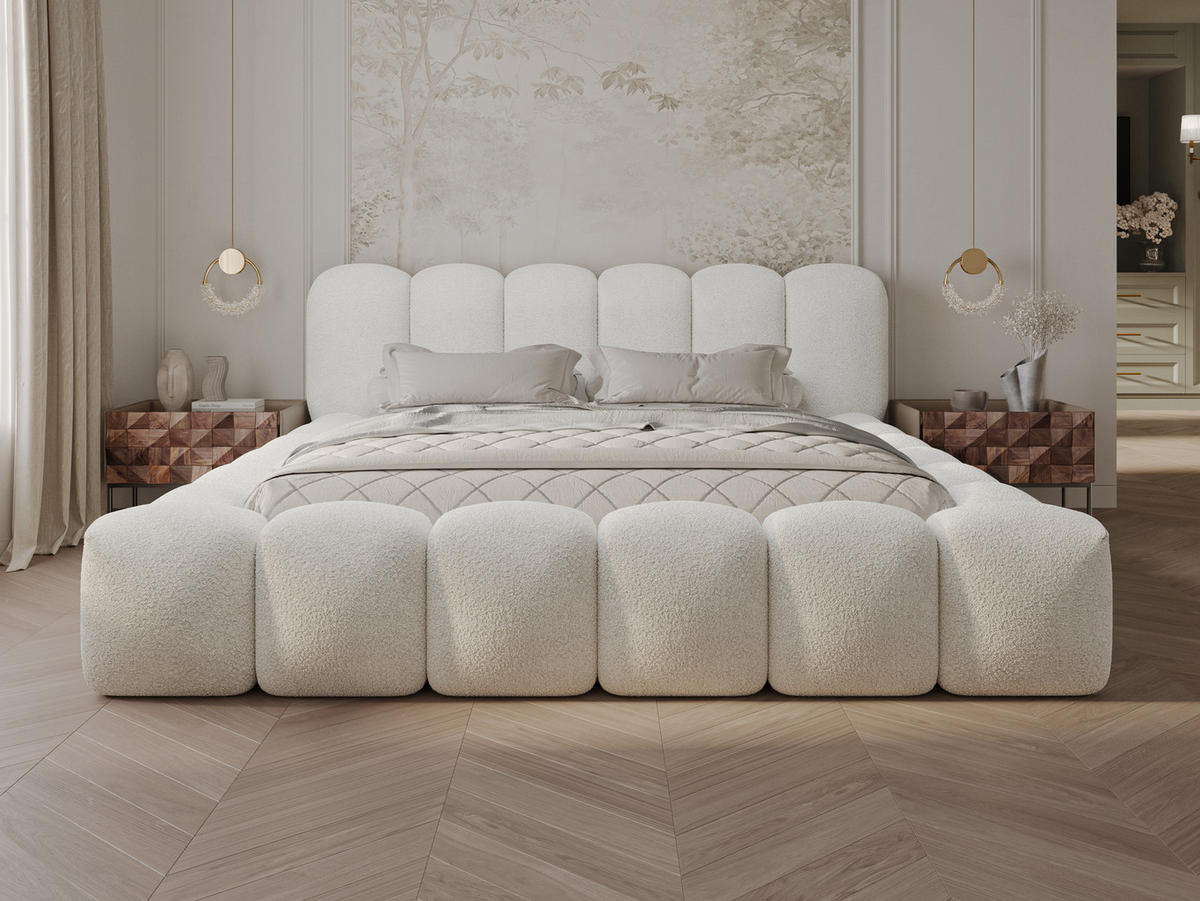 POLSTERBETT Milia 2 Off-White 180/200 cm Boucle mit Bettkasten - Weiß, Textil/Metall (180/200cm) - wonello