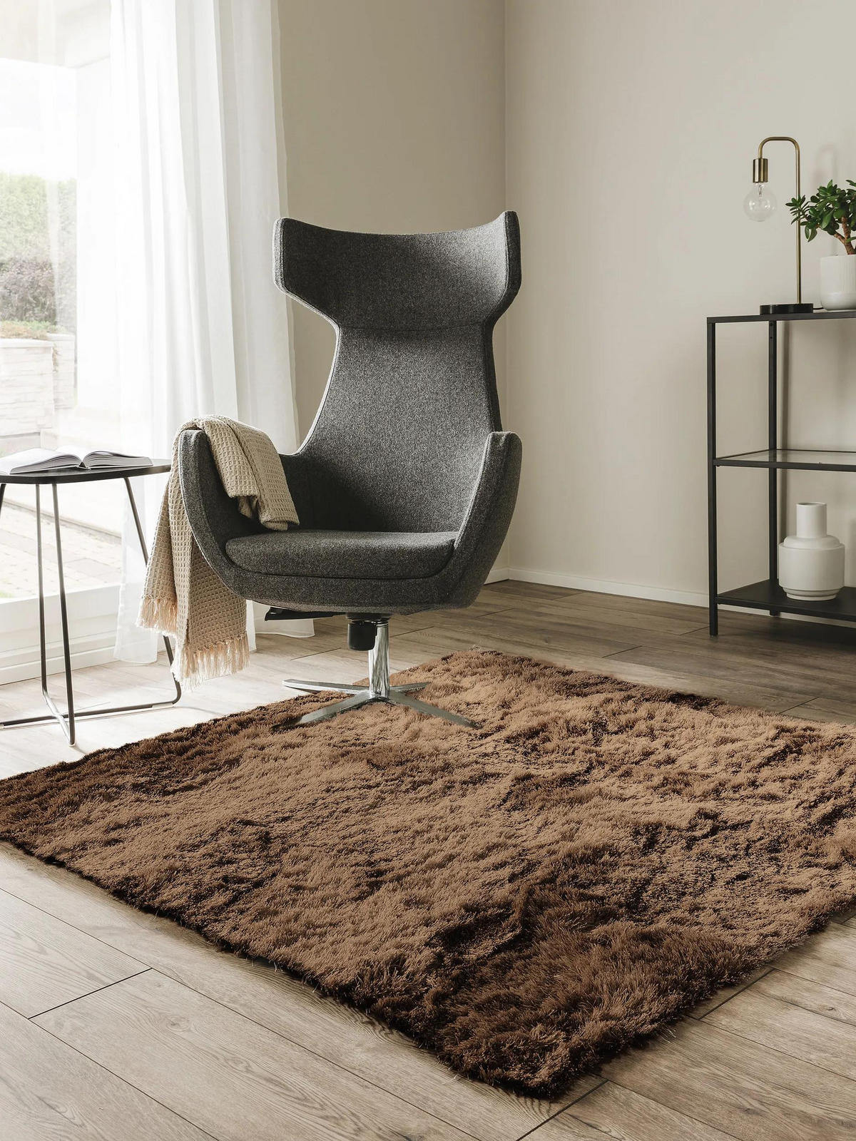 HOCHFLORTEPPICH Whisper Hellbraun 150x150 cm - Hellbraun, Textil (150/150cm) - benuta Nest