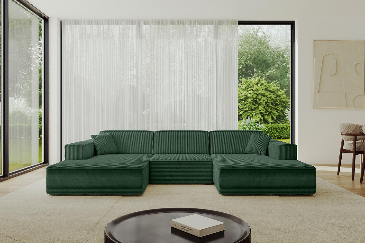 WOHNLANDSCHAFT IREA-U1-v4 - 297x165x72,5 cm Grün - Grün, Holzwerkstoff/Textil (297/72/165cm) - ALTDECOR
