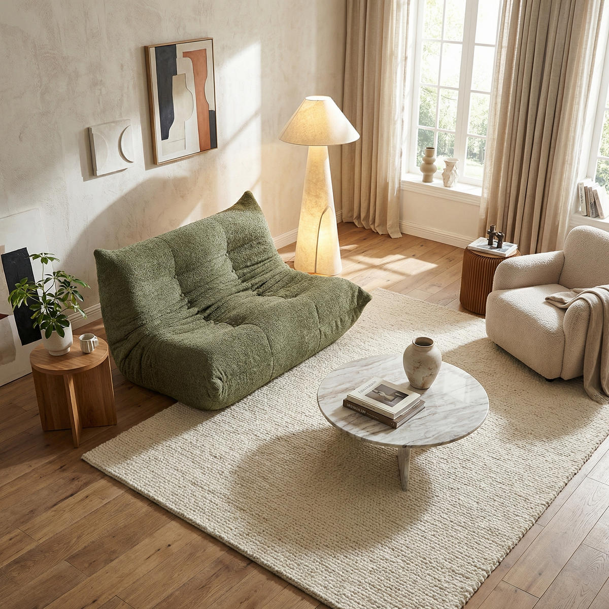 SITZSACK 2-Sitzer Ergonomischer aus Chenille & Memory-Schaum, Montagefrei - Grün, Textil (127/83/99cm) - Urban Meuble