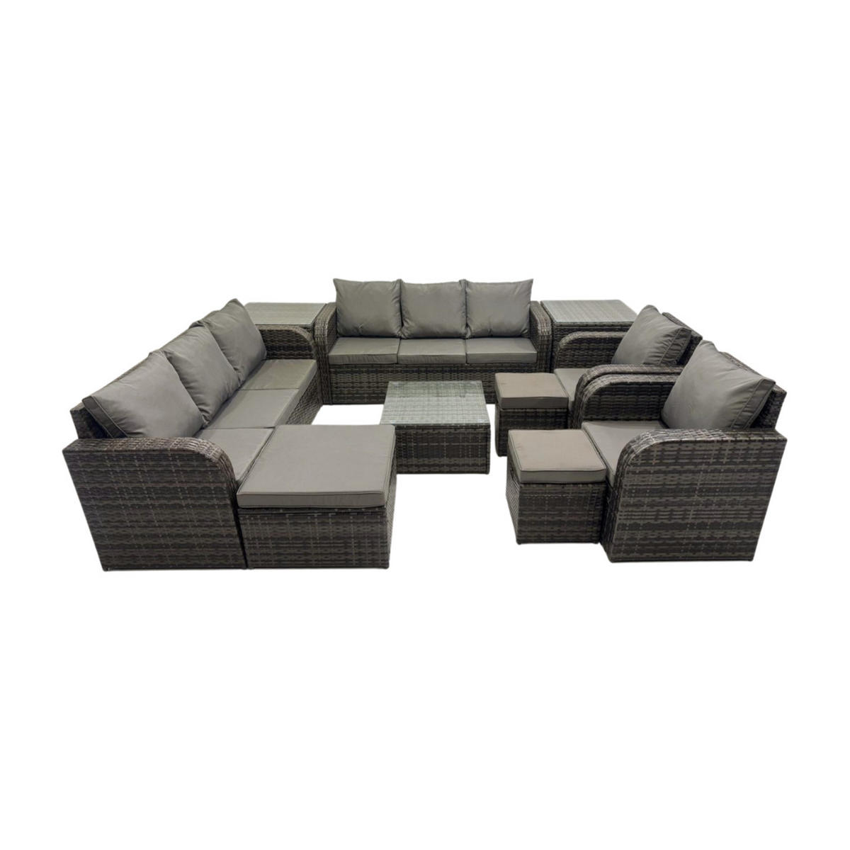 GARTENTISCHGRUPPE Polyrattan Dunkelgrau 10-teilige - Dunkelgrau/Grau, Glas/Kunststoff - Fimous