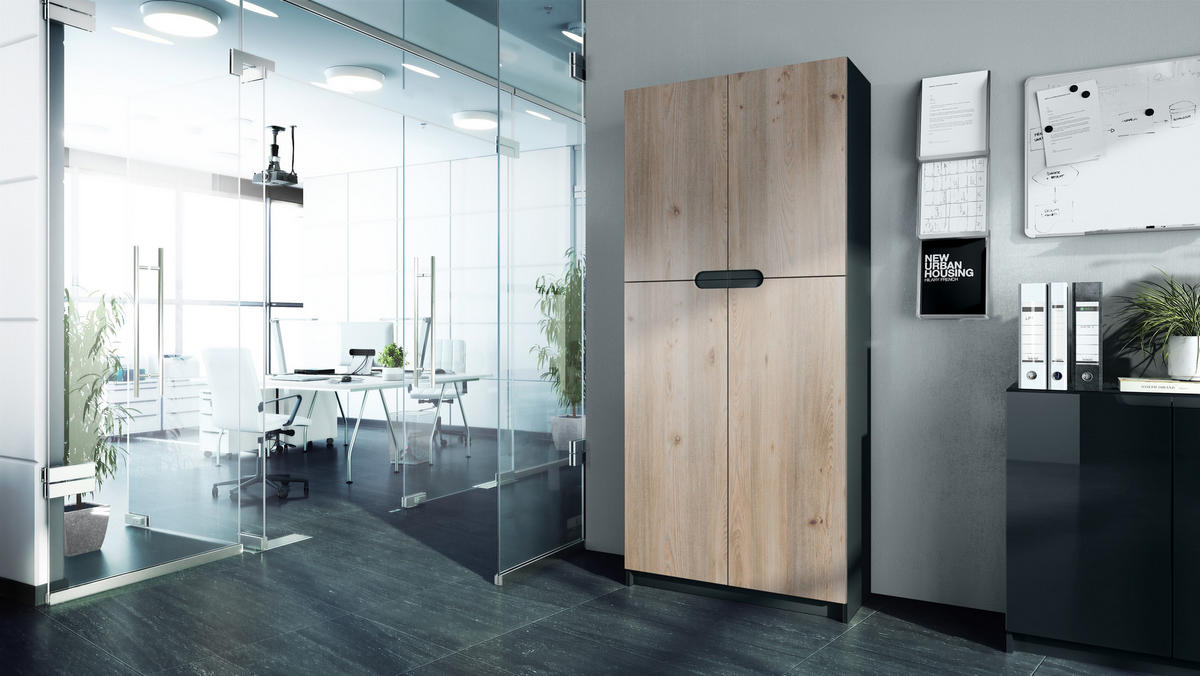 BÜROSCHRANK Logan Fronten in Eiche Nordic - Silbereichenfarben, Holzwerkstoff (82/185/37cm) - Vladon