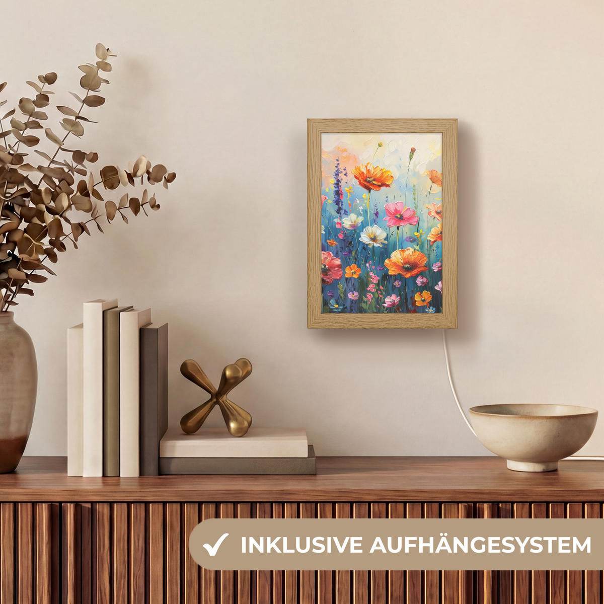STOLNÍ LAMPA Květiny - Příroda - Akvarel - Umění 15x20 cm - starorůžová, kompozitní dřevo (8/15/20cm) - OnlyWow