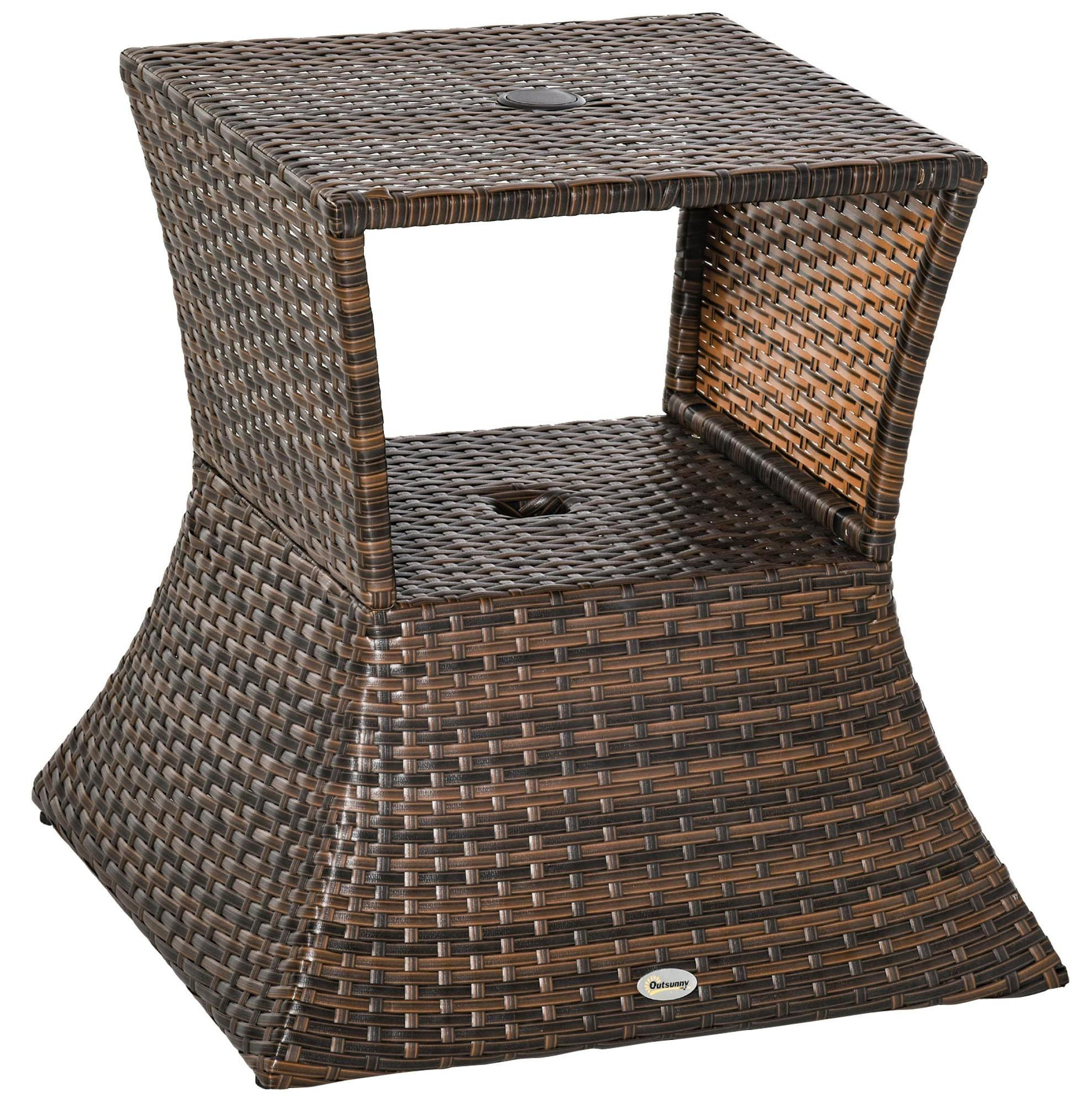 GARTENBEISTELLTISCH aus Polyrattan 54x54x55 cm Braun mit Schirmhalterung und wetterbeständigem Gestell - Braun, Kunststoff (54/54/55cm) - Modfu